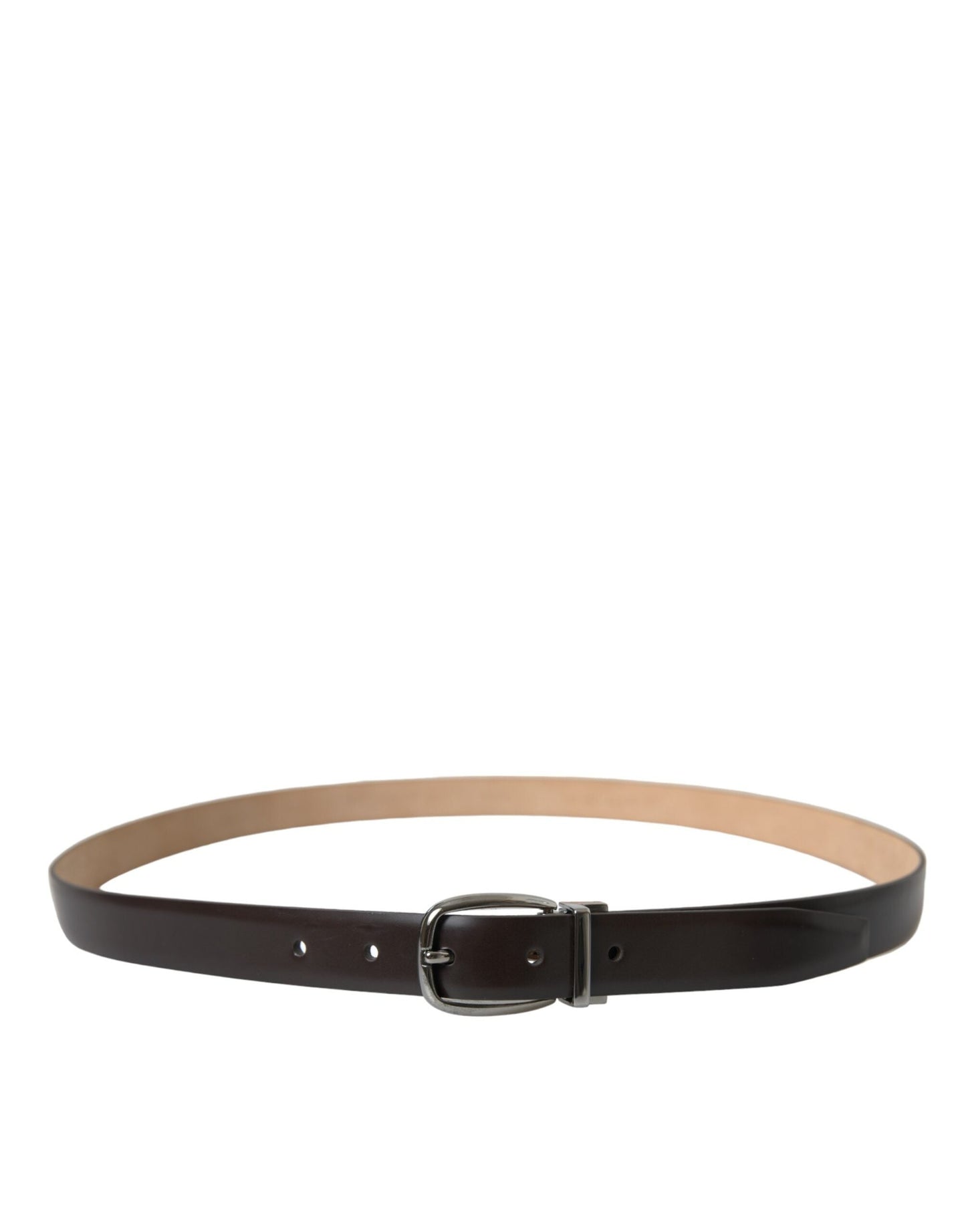 Dolce & Gabbana Dark Brown Leather Silver Metal Buckle Men's Belt