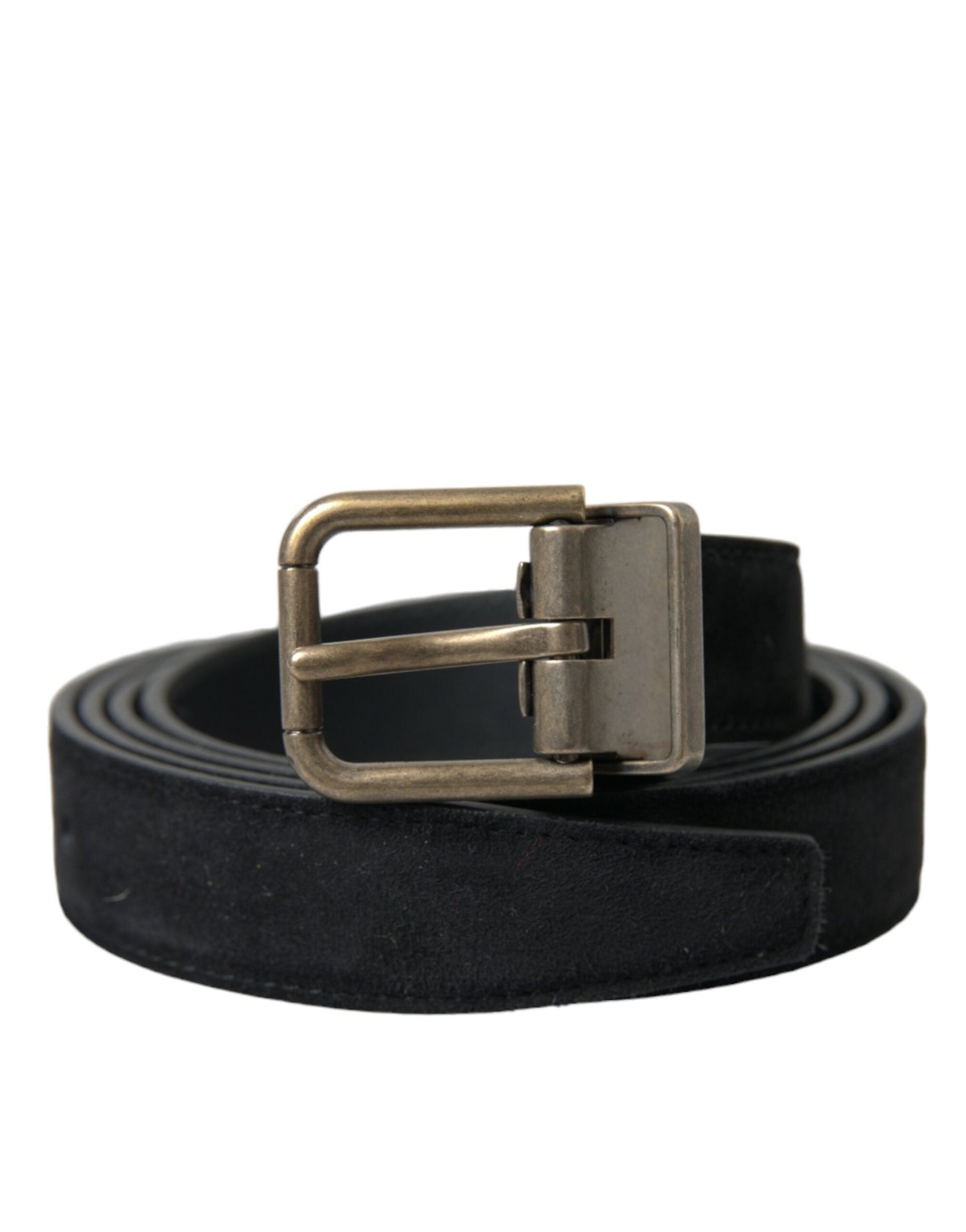 Dolce & Gabbana Black Suede Leather Gold Metal Buckle Men's Belt