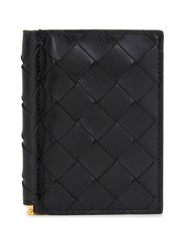 Bottega Veneta Bill Clip Intrecciato Flap Card Wallet Black