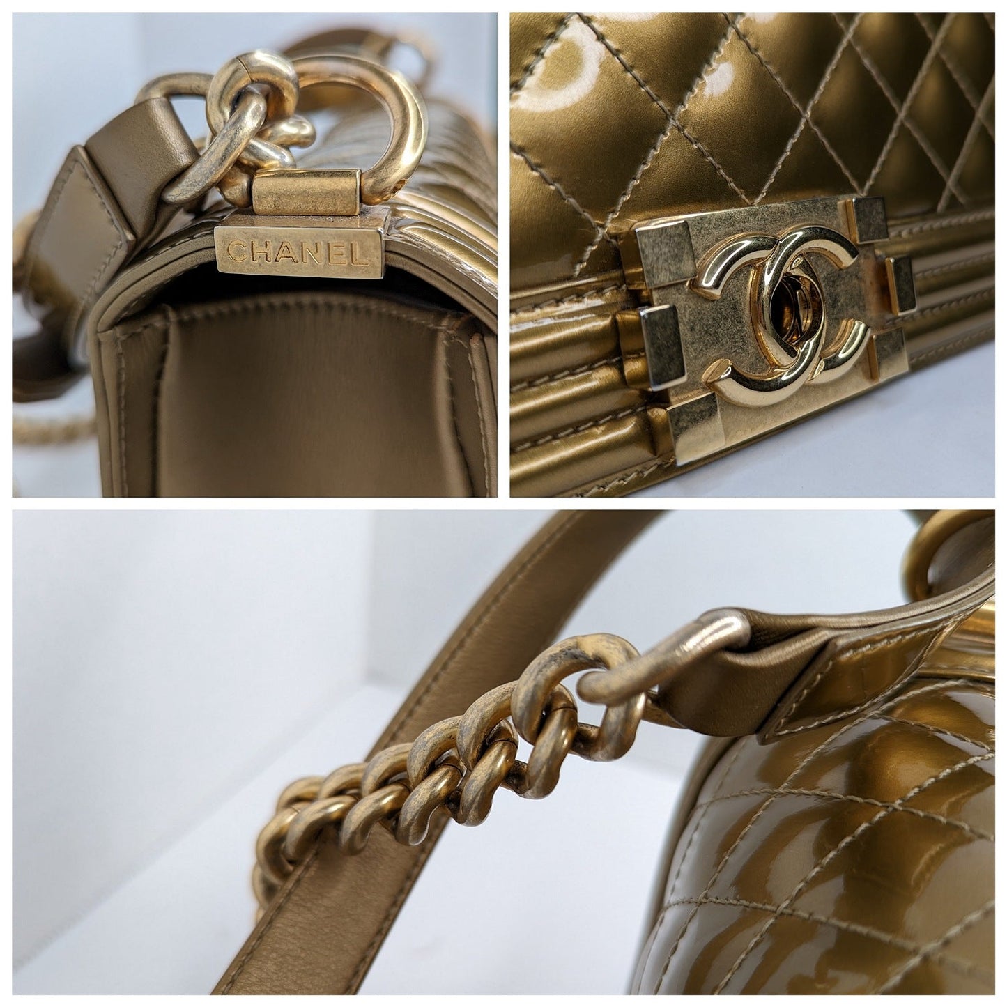 Chanel bag Metallic Patent Calfskin Quilted Medium Boy Bag