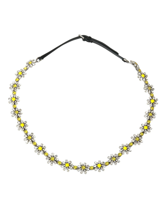 Dolce & Gabbana Black Daisy Crystal Dauphine Waist Women's Belt