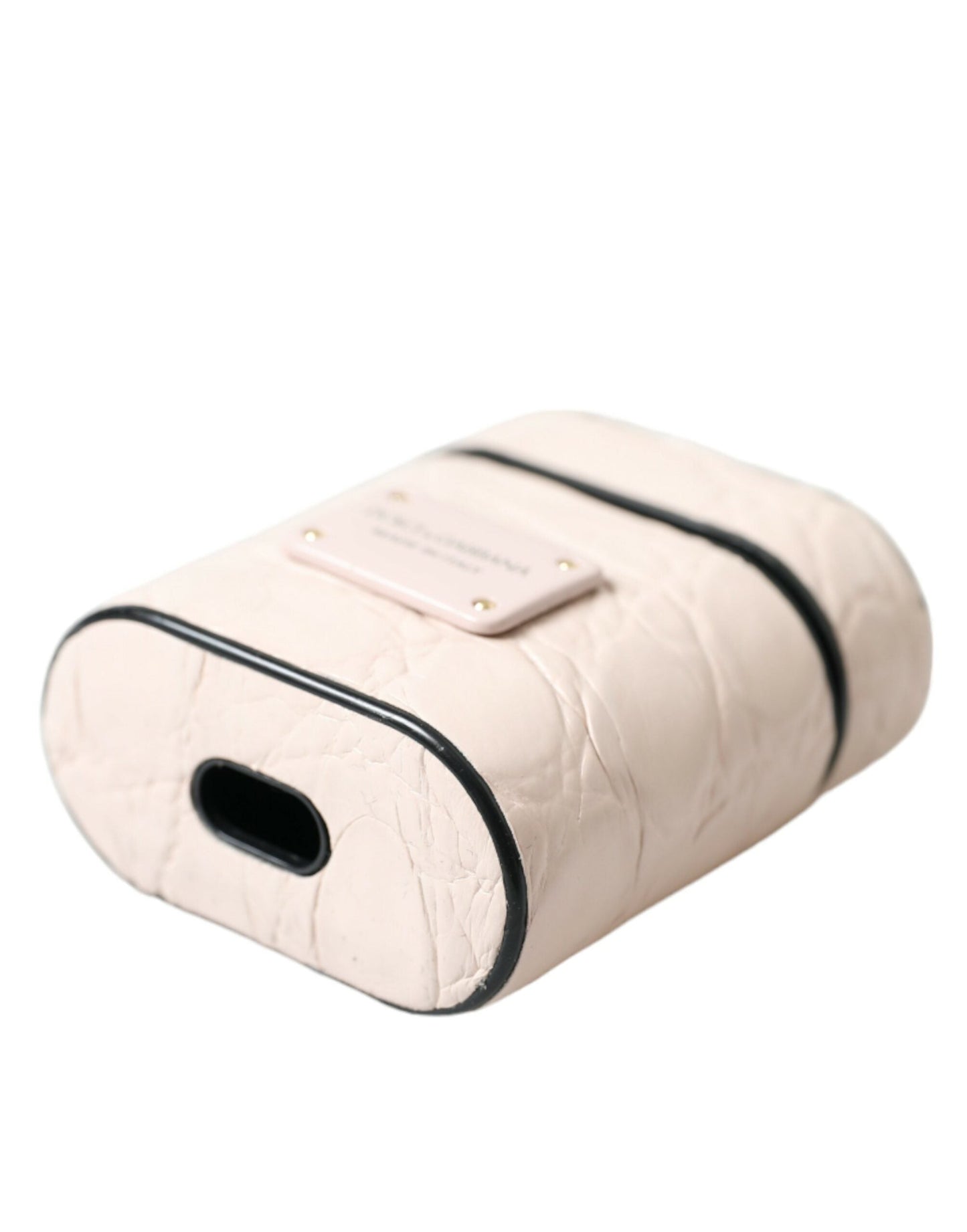 Dolce & Gabbana Light Pink Calf Leather Metal Logo Plaque Airpods Women's Case