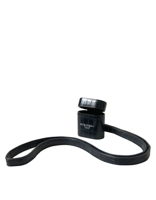 Dolce & Gabbana Black Crocodile Leather Silver Metal Logo Airpods Women's Case