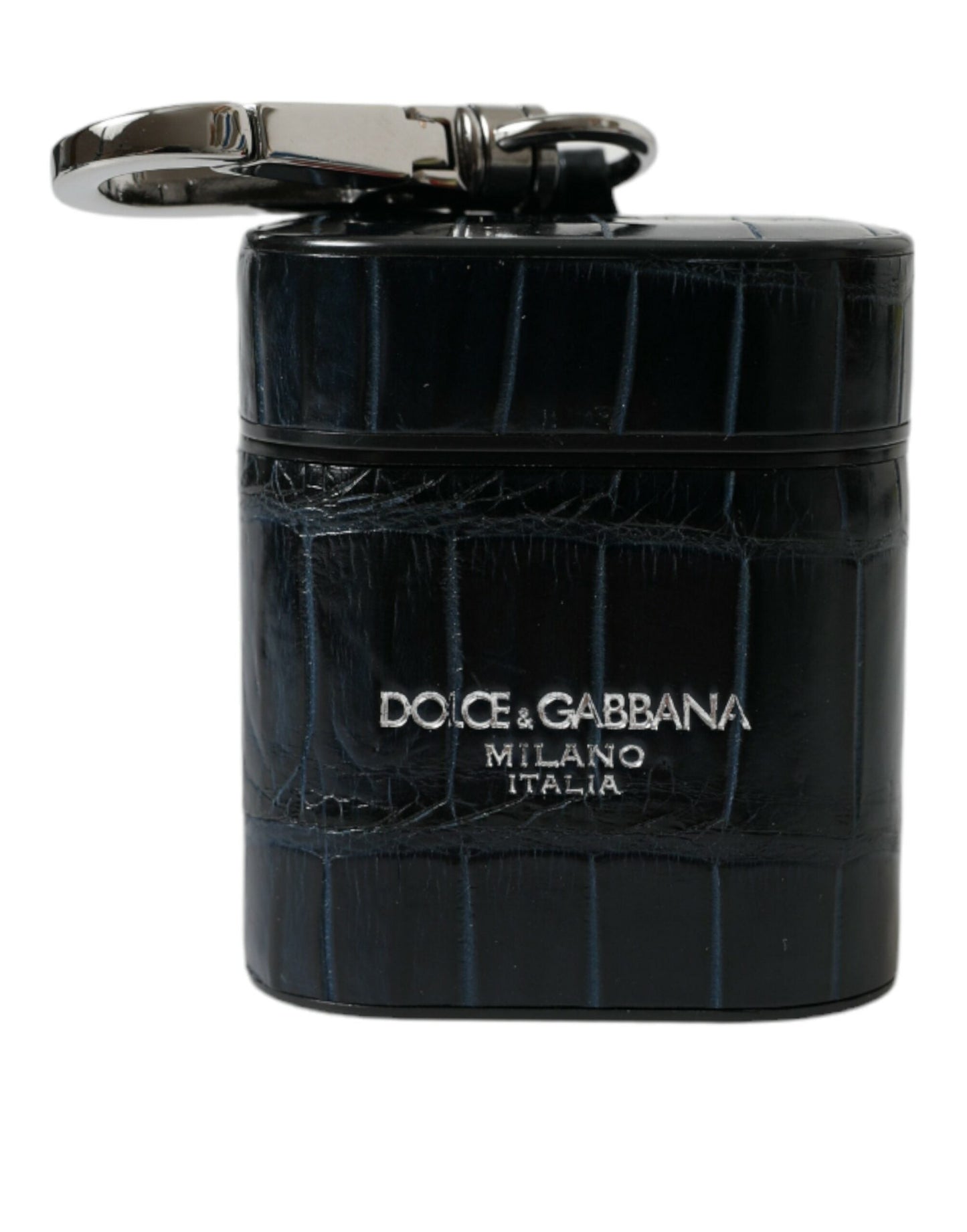 Dolce & Gabbana Black Crocodile Leather Silver Metal Logo Airpods Women's Case