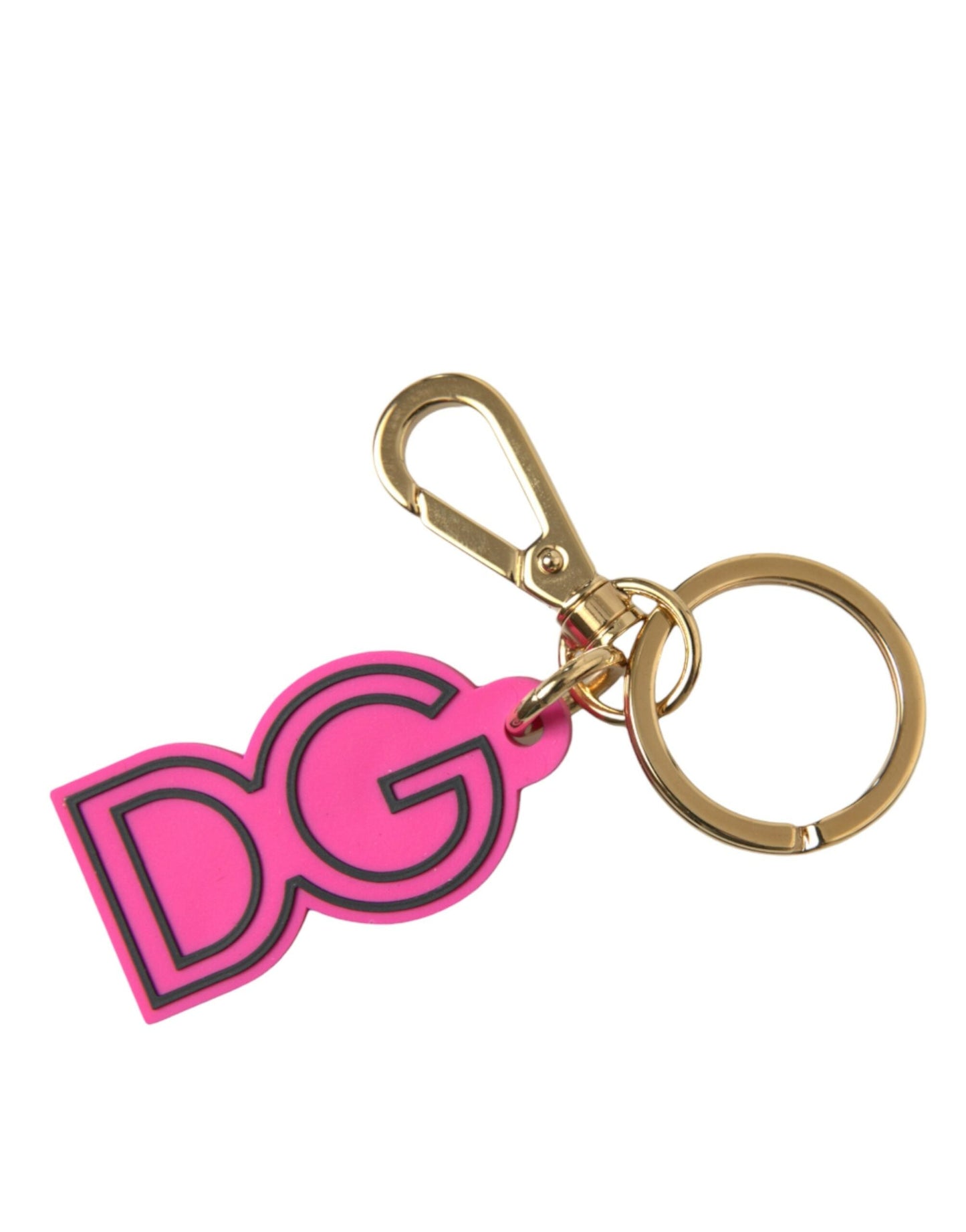 Dolce & Gabbana Pink Rubber Gold Tone Metal DG Logo Keyring Women's Keychain