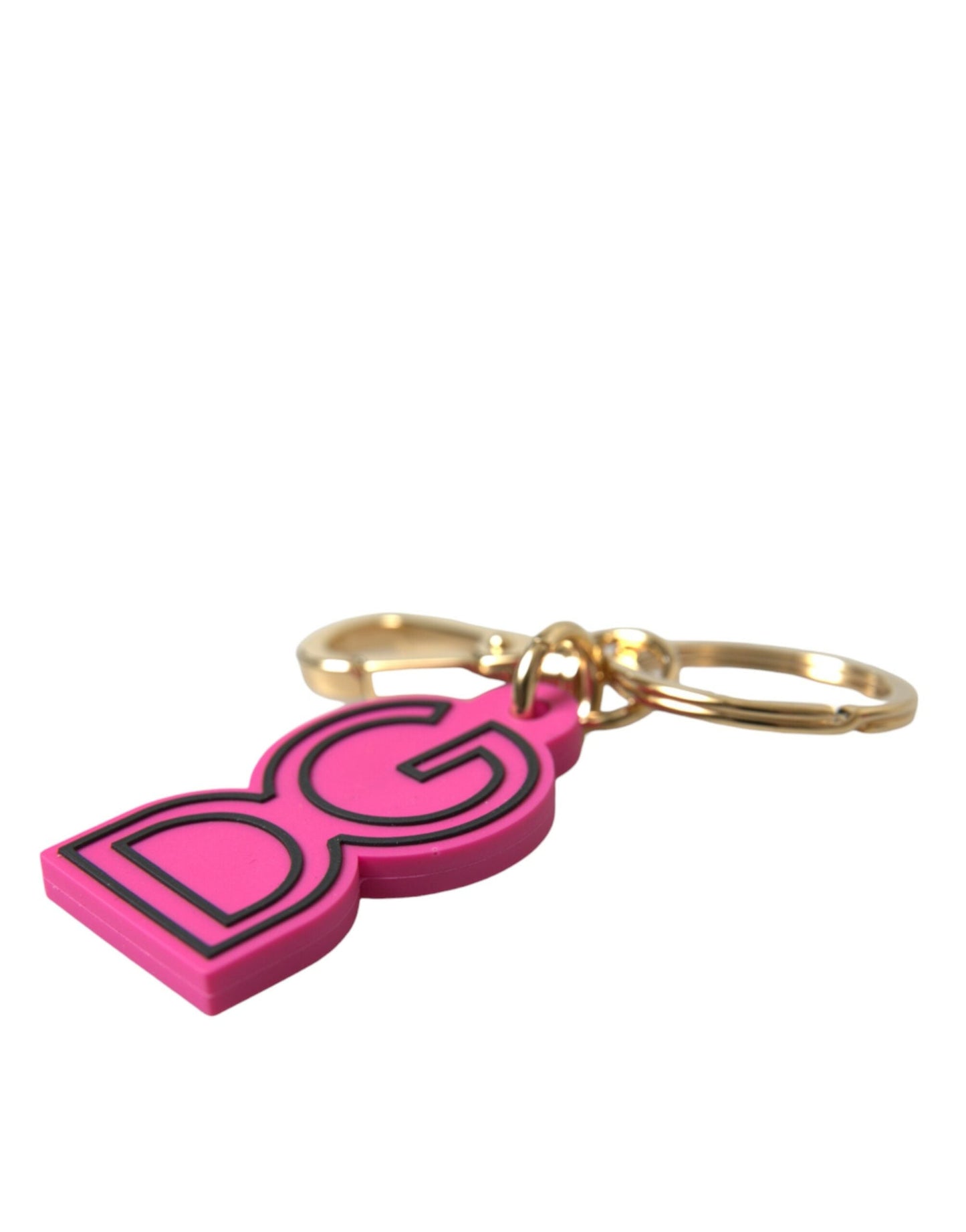 Dolce & Gabbana Pink Rubber Gold Tone Metal DG Logo Keyring Women's Keychain