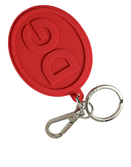 Dolce & Gabbana Red Rubber DG Logo Silver Brass Metal Keyring Women's Keychain