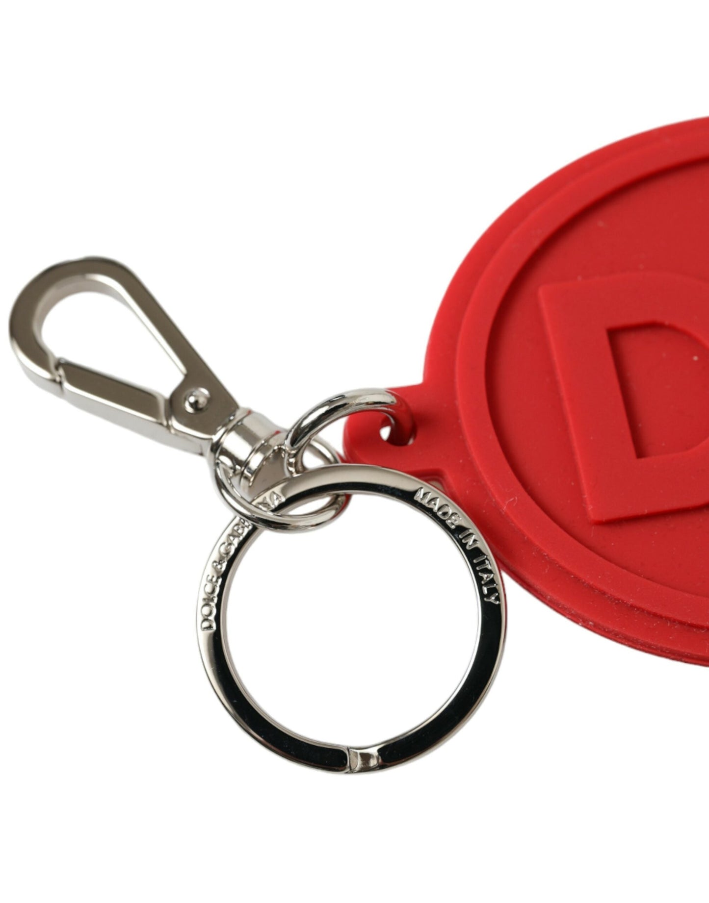 Dolce & Gabbana Red Rubber DG Logo Silver Brass Metal Keyring Women's Keychain