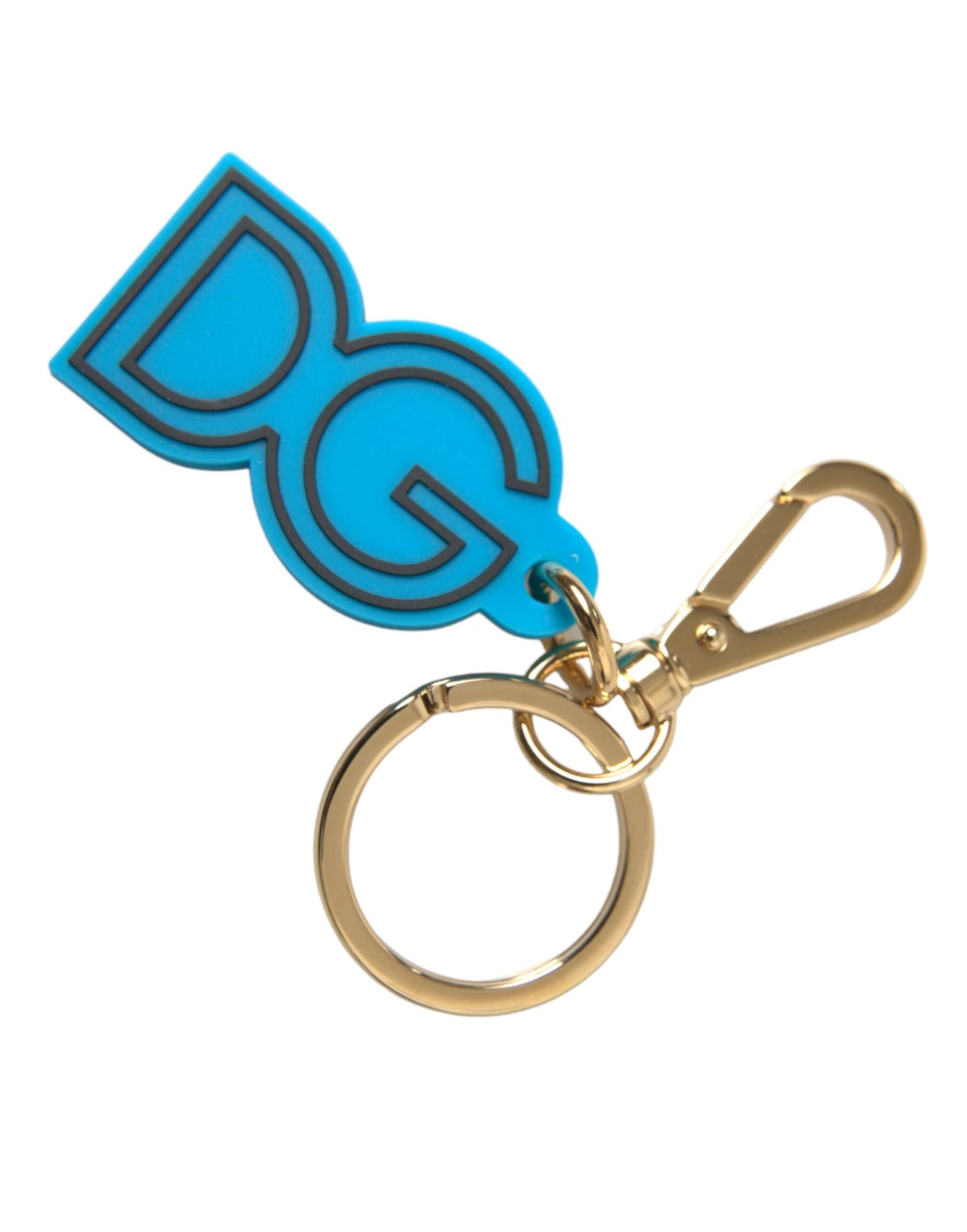 Dolce & Gabbana Blue Rubber Gold Tone Metal DG Logo Keyring Women's Keychain