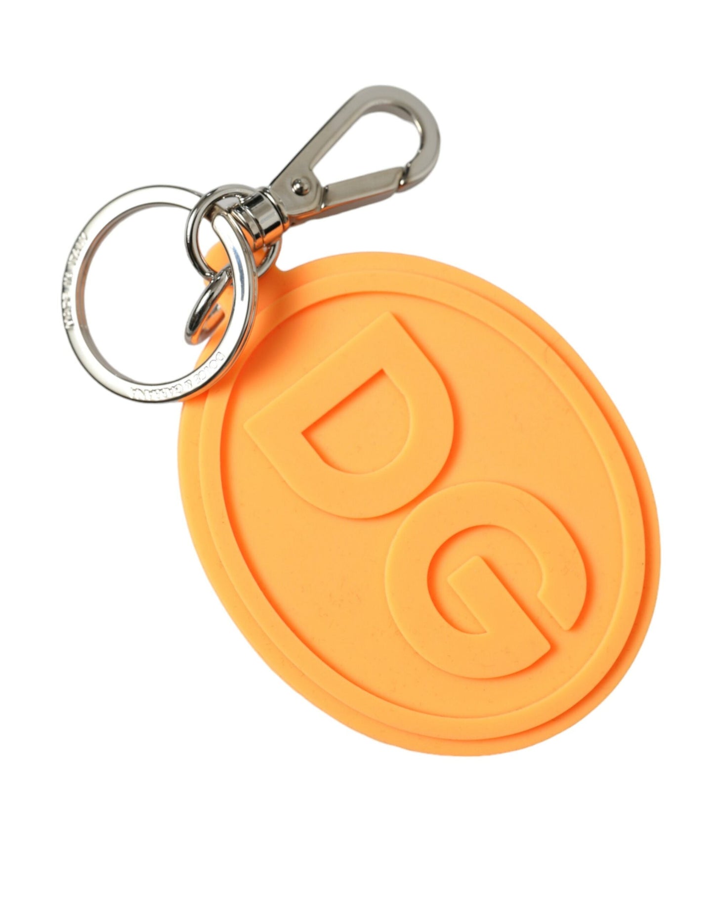 Dolce & Gabbana Orange Rubber DG Logo Silver Brass Metal Keyring Women's Keychain