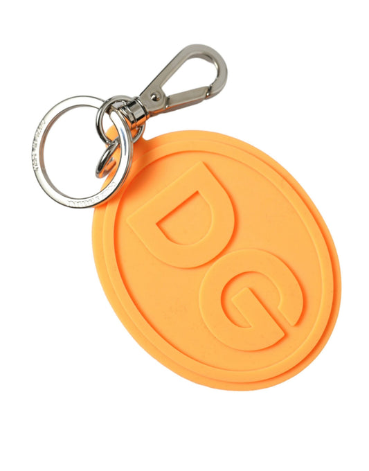 Dolce & Gabbana Orange Rubber DG Logo Silver Brass Metal Keyring Women's Keychain