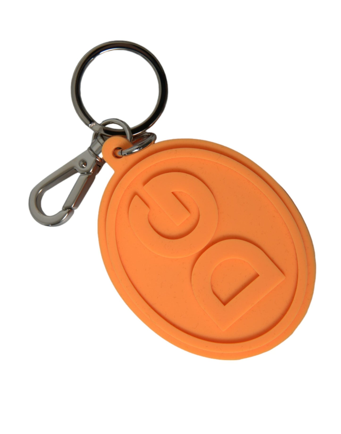 Dolce & Gabbana Orange Rubber DG Logo Silver Brass Metal Keyring Women's Keychain