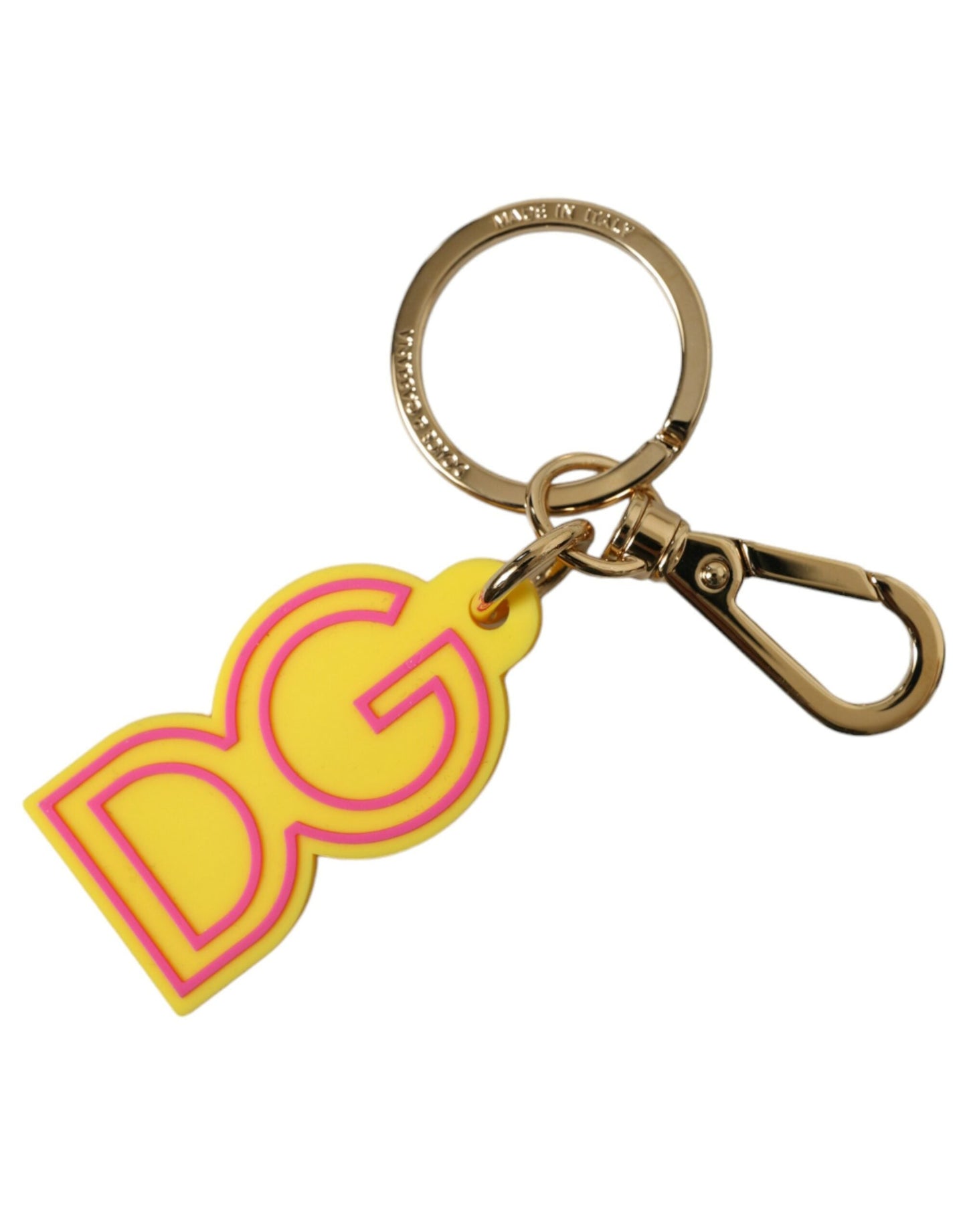 Dolce & Gabbana Yellow Rubber Gold Tone Metal DG Logo Keyring Women's Keychain