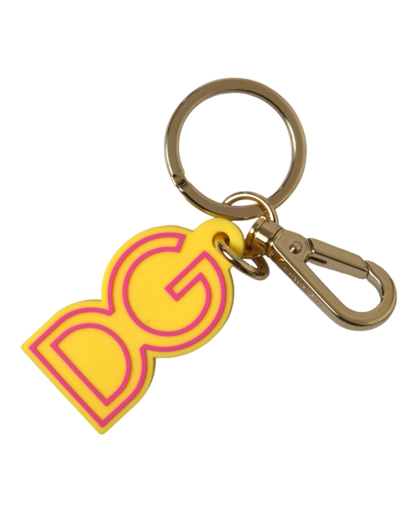 Dolce & Gabbana Yellow Rubber Gold Tone Metal DG Logo Keyring Women's Keychain