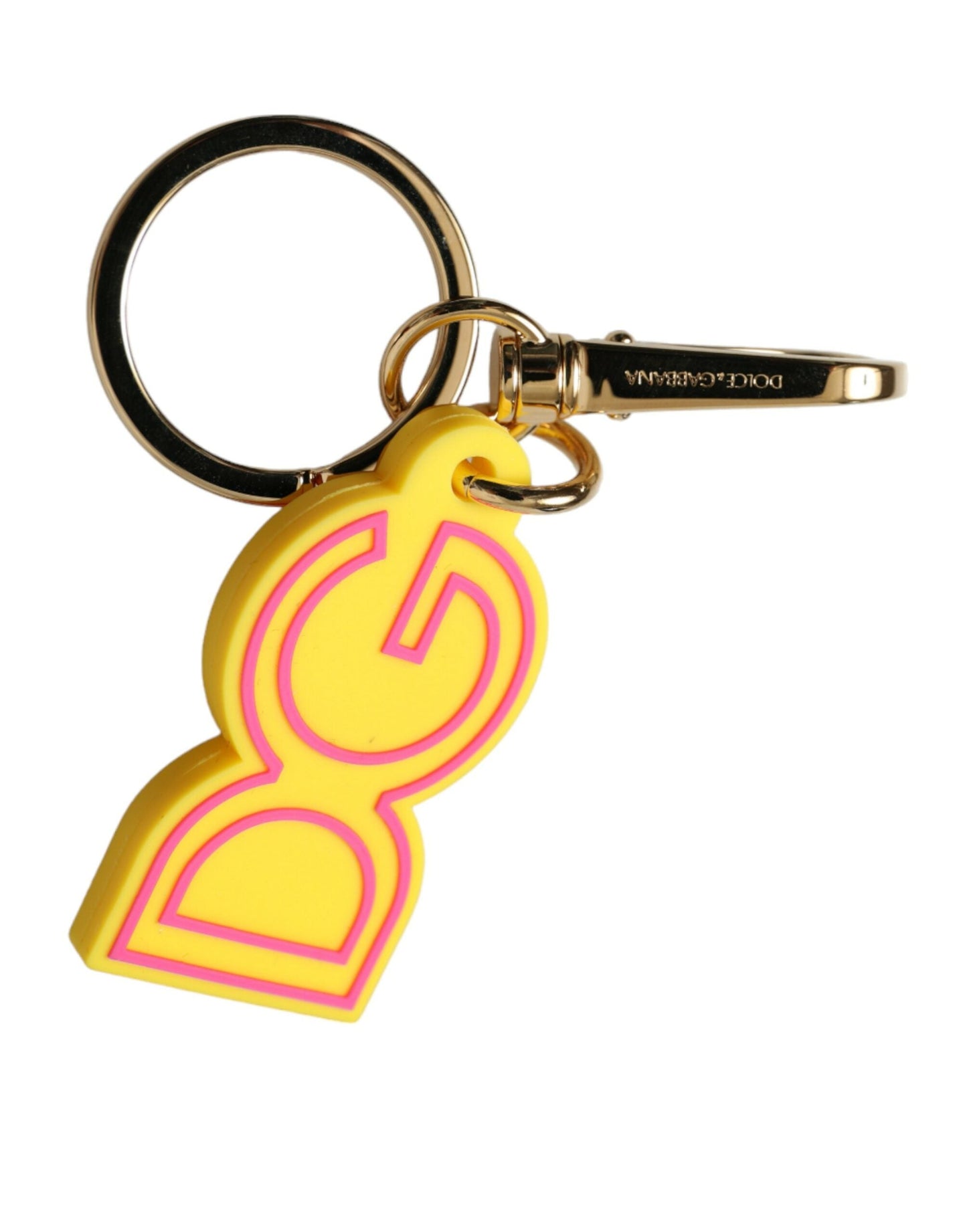 Dolce & Gabbana Yellow Rubber Gold Tone Metal DG Logo Keyring Women's Keychain