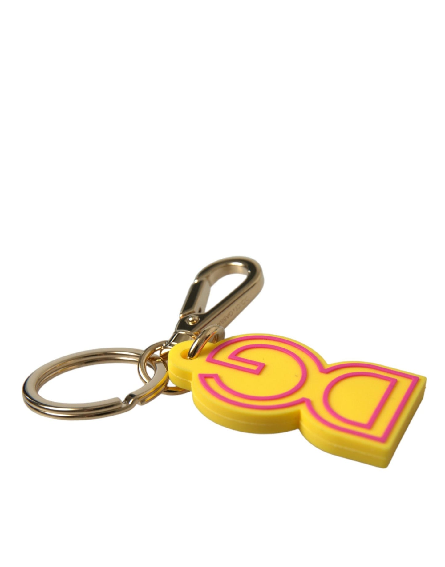 Dolce & Gabbana Yellow Rubber Gold Tone Metal DG Logo Keyring Women's Keychain