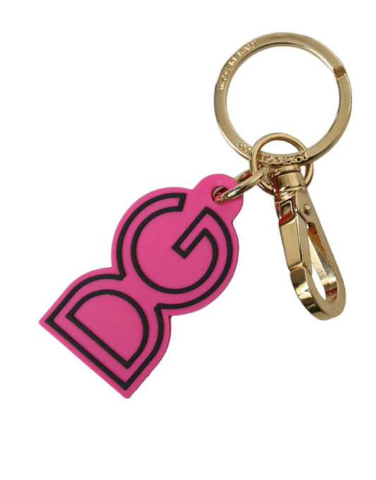 Dolce & Gabbana Pink Rubber Gold Tone Metal DG Logo Keyring Women's Keychain