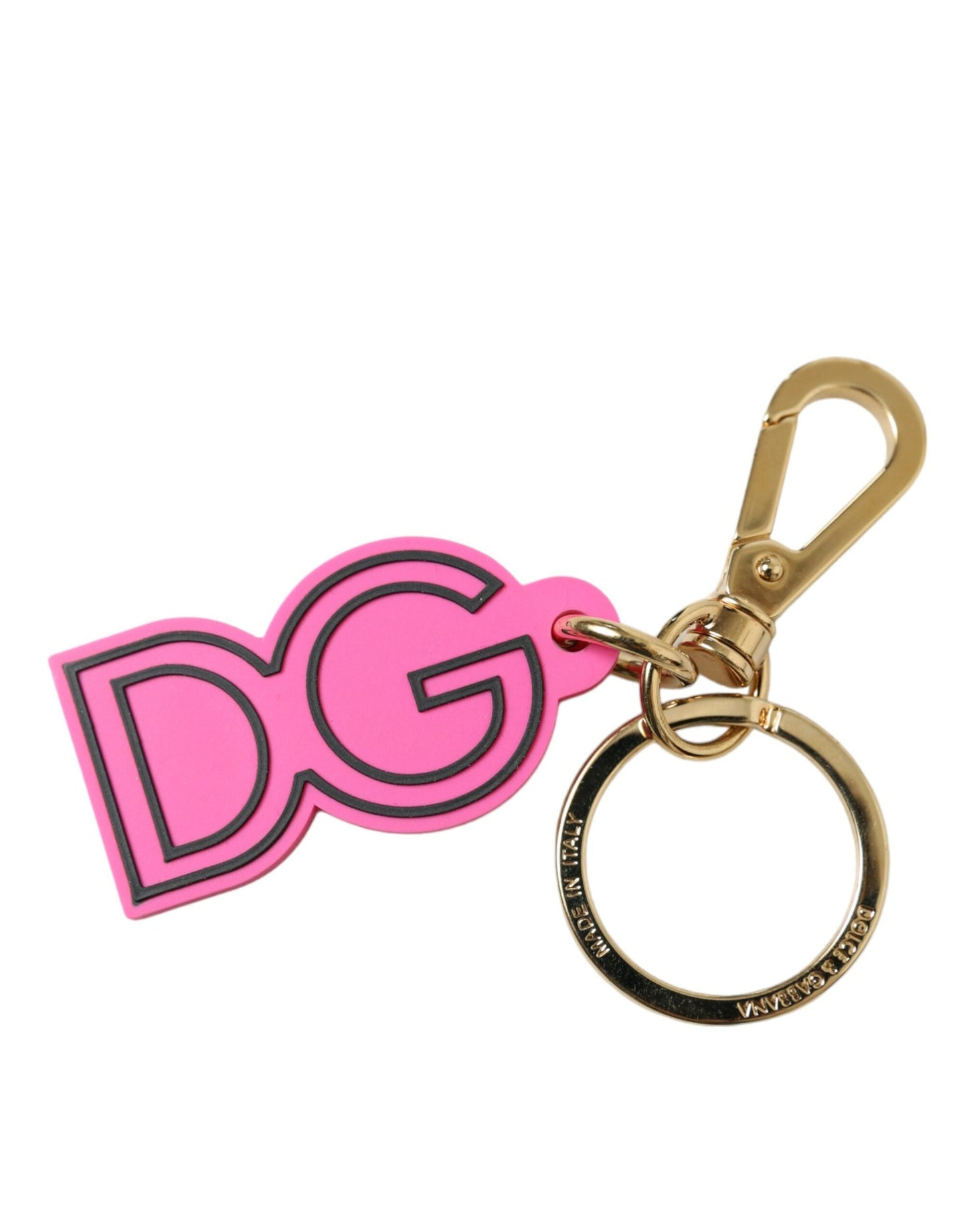 Dolce & Gabbana Pink Rubber Gold Tone Metal DG Logo Keyring Women's Keychain