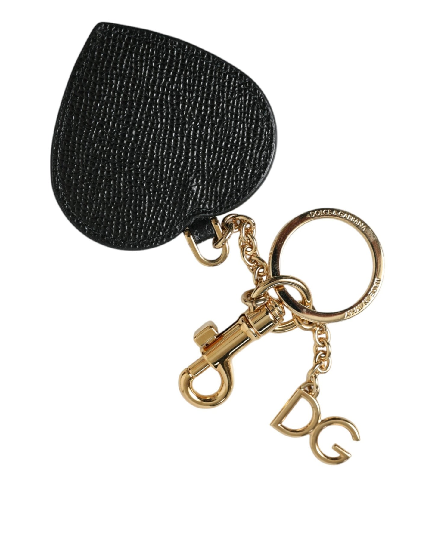 Dolce & Gabbana Pink Black Heart Leather Gold Tone Brass Keyring Women's Keychain