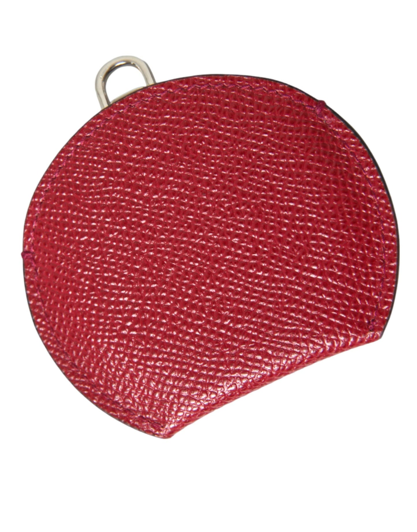 Dolce & Gabbana Red Calfskin Leather Round Logo Hand Mirror Women's Holder