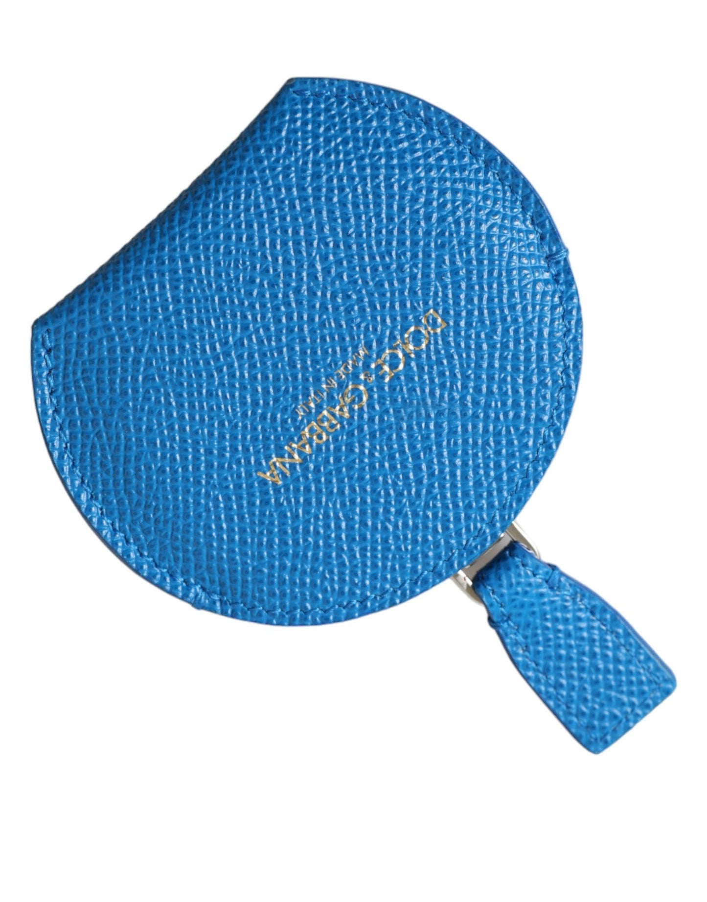 Dolce & Gabbana Blue Calfskin Leather Round Logo Hand Mirror Women's Holder