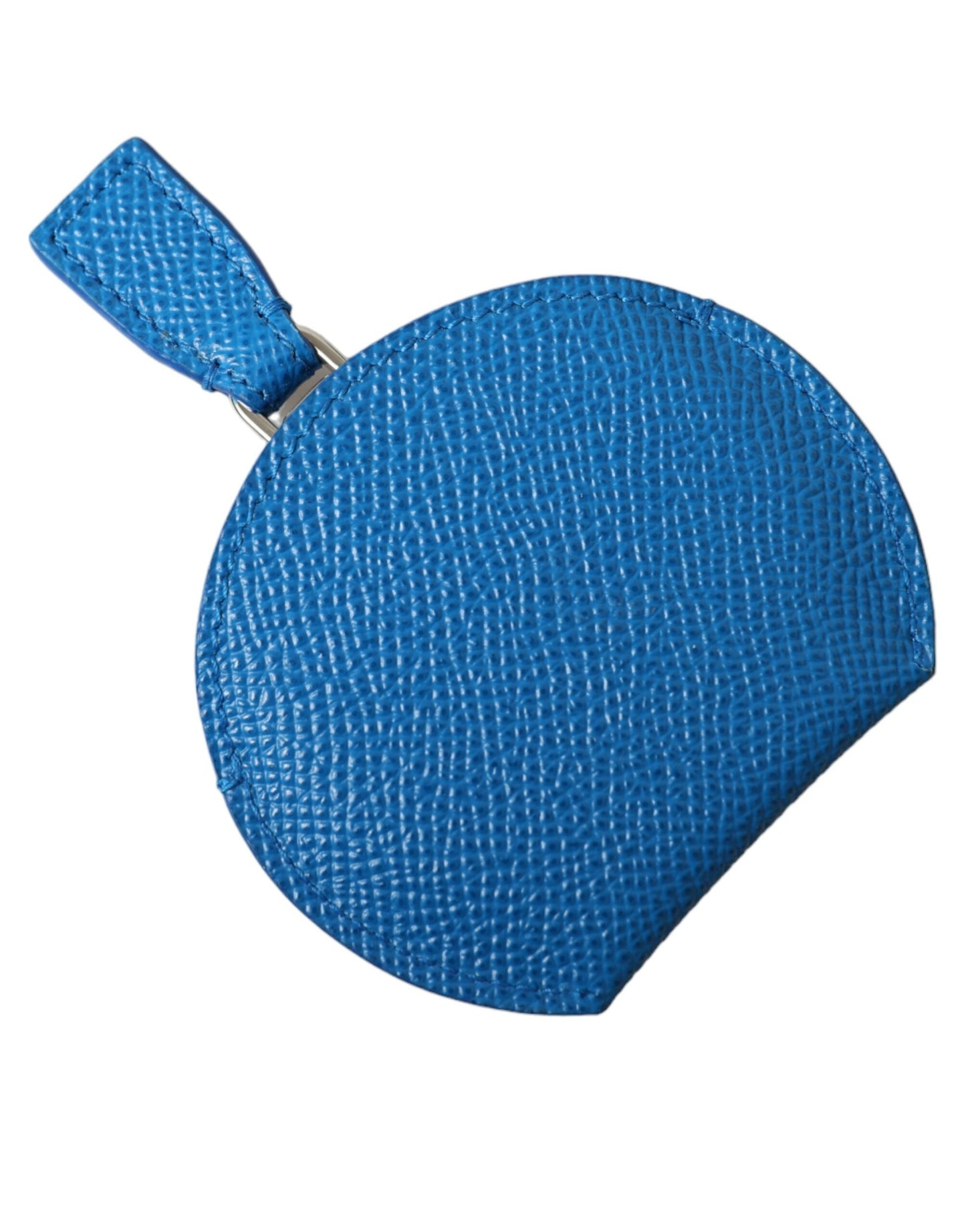 Dolce & Gabbana Blue Calfskin Leather Round Logo Hand Mirror Women's Holder