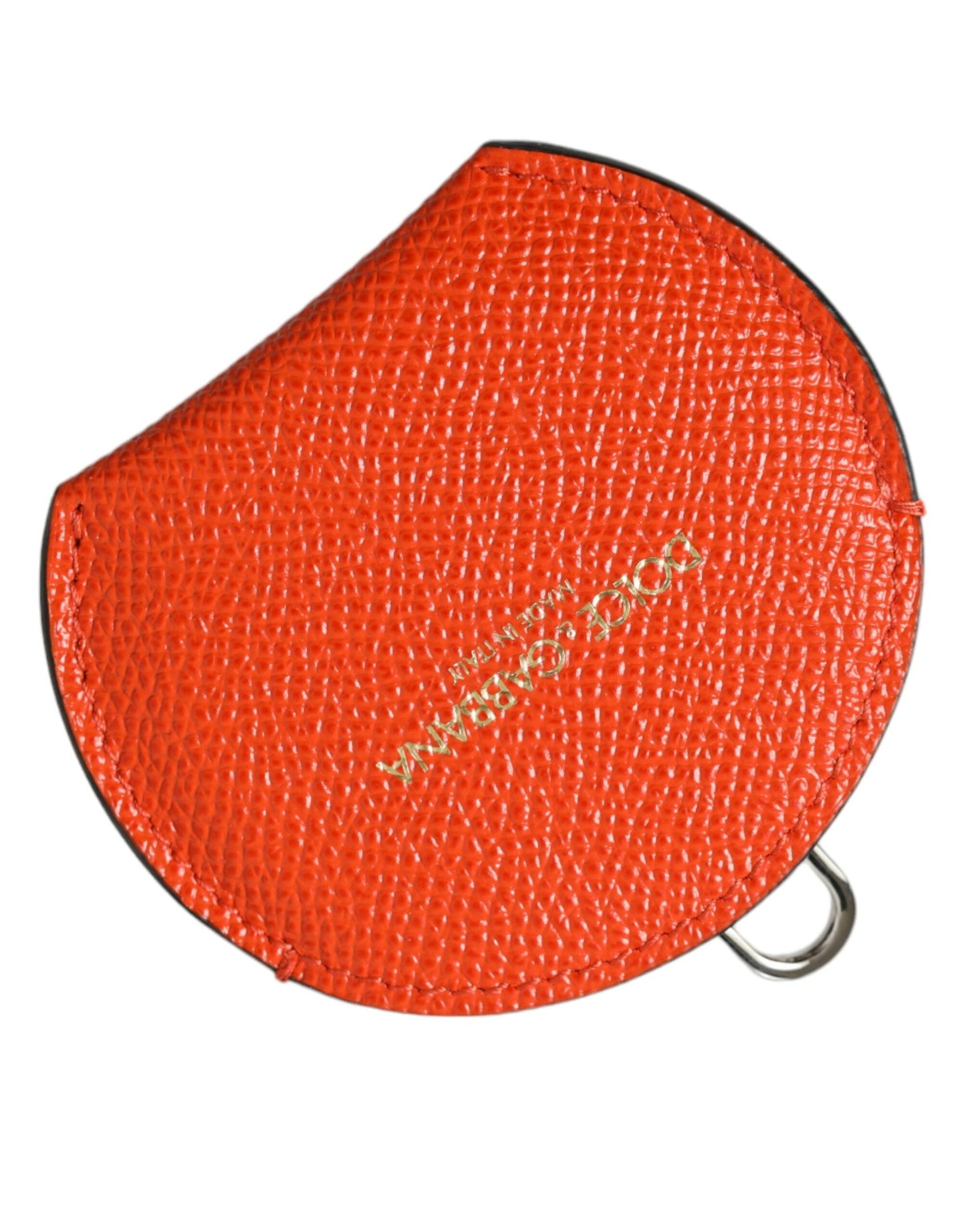 Dolce & Gabbana Orange Calfskin Leather Round Logo Hand Mirror Women's Holder