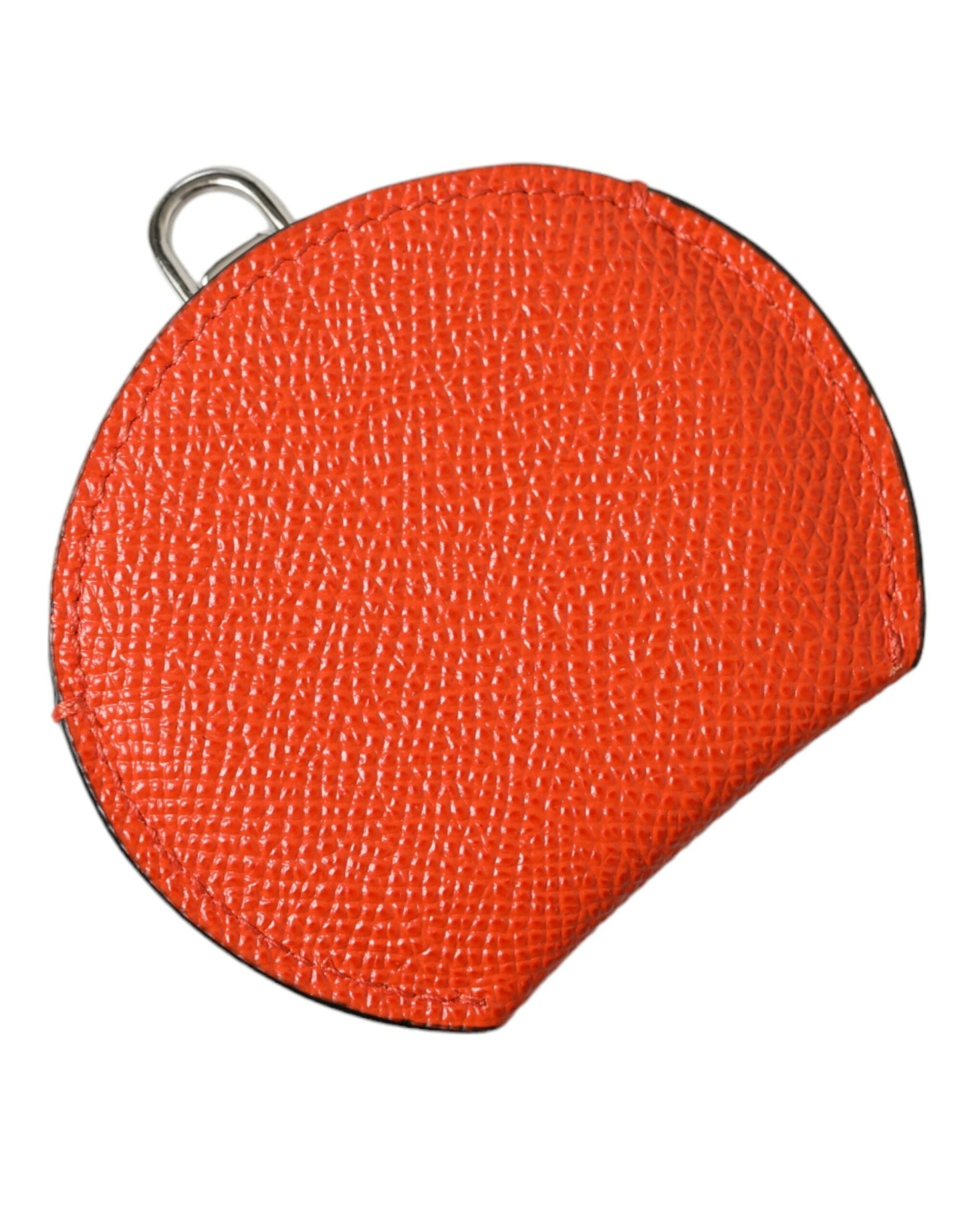 Dolce & Gabbana Orange Calfskin Leather Round Logo Hand Mirror Women's Holder
