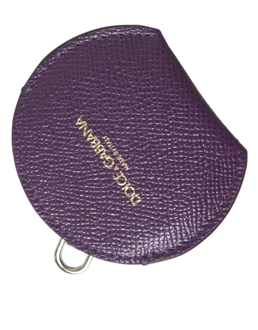 Dolce & Gabbana Purple Calfskin Leather Round Logo Hand Mirror Women's Holder