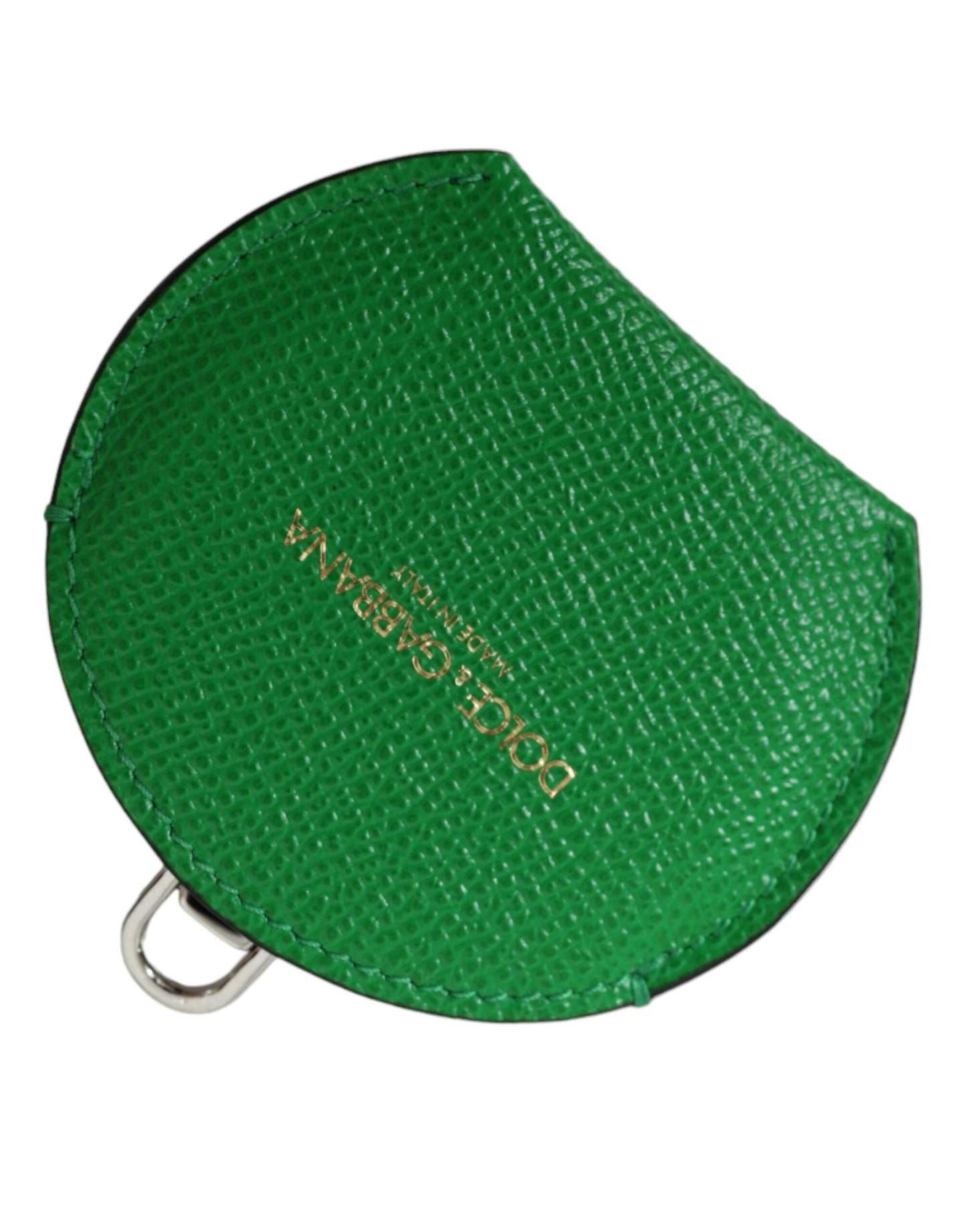 Dolce & Gabbana Green Calfskin Leather Round Logo Hand Mirror Women's Holder