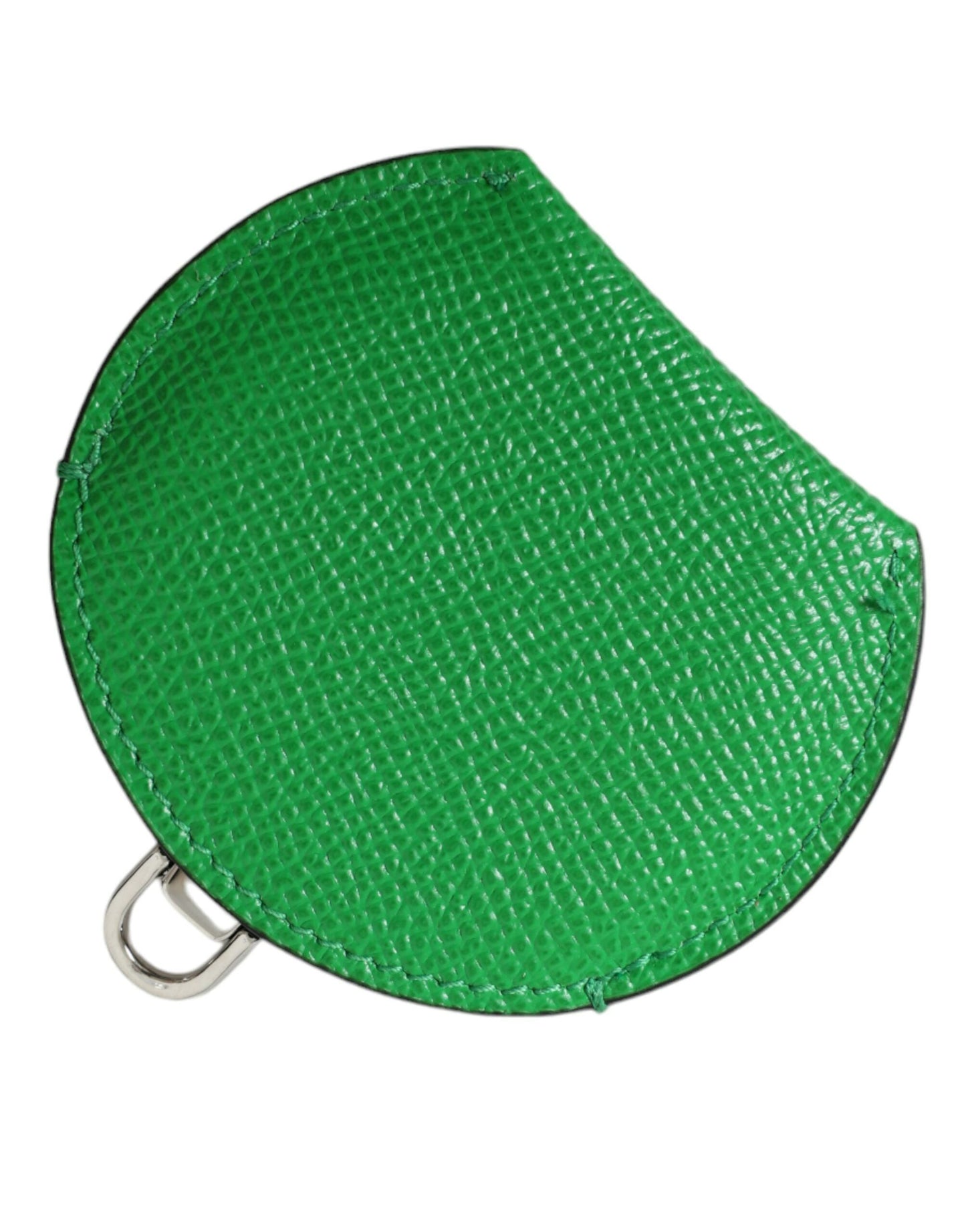 Dolce & Gabbana Green Calfskin Leather Round Logo Hand Mirror Women's Holder