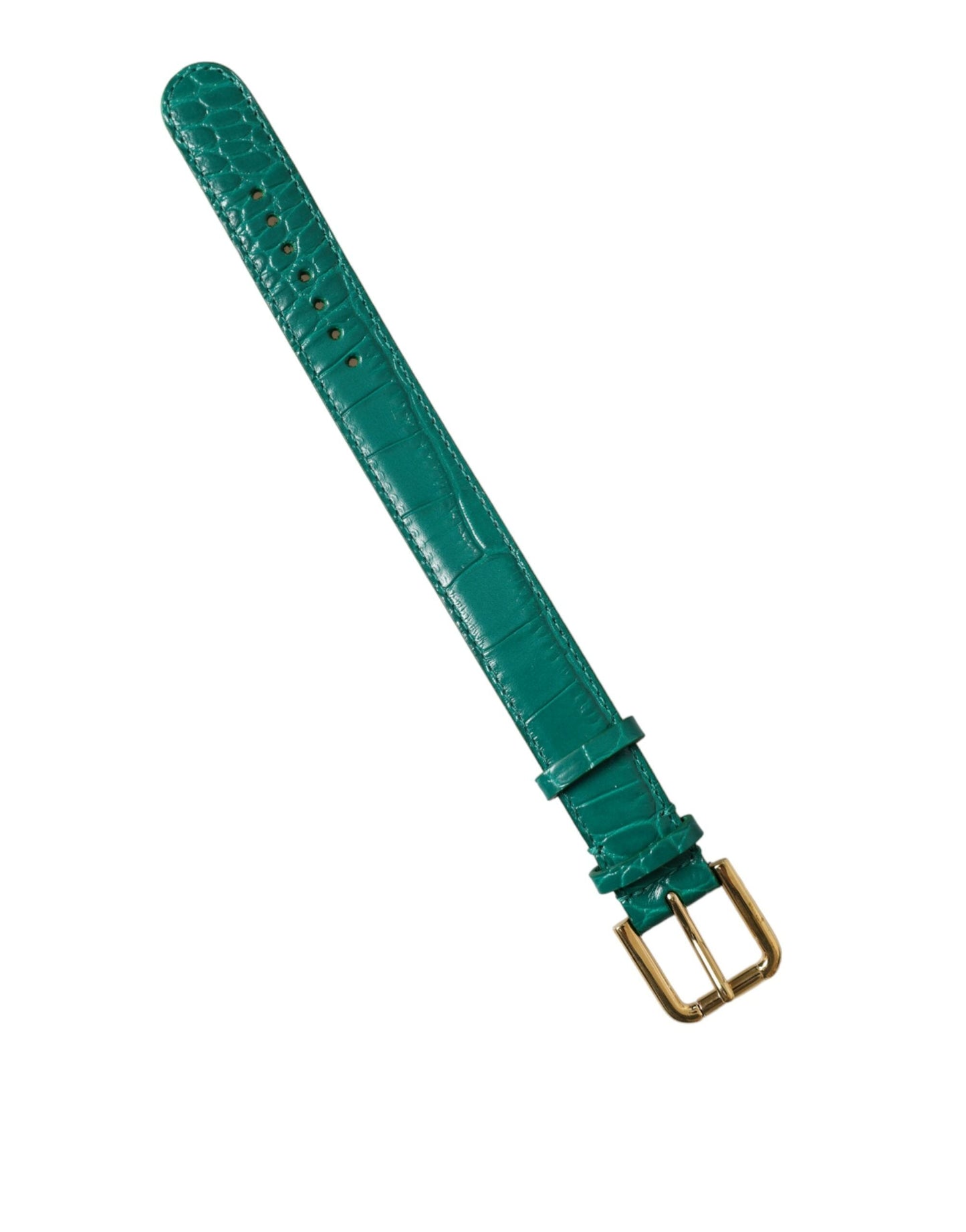 Dolce & Gabbana Green Textured Leather Gold Tone Metal Buckle Women's Neckband