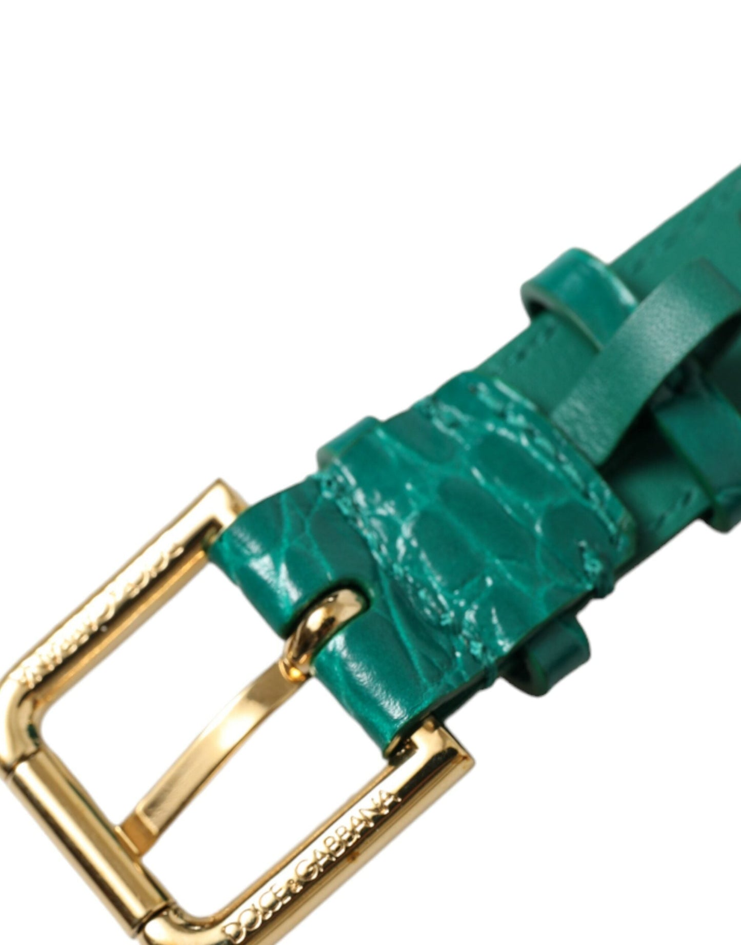 Dolce & Gabbana Green Textured Leather Gold Tone Metal Buckle Women's Neckband