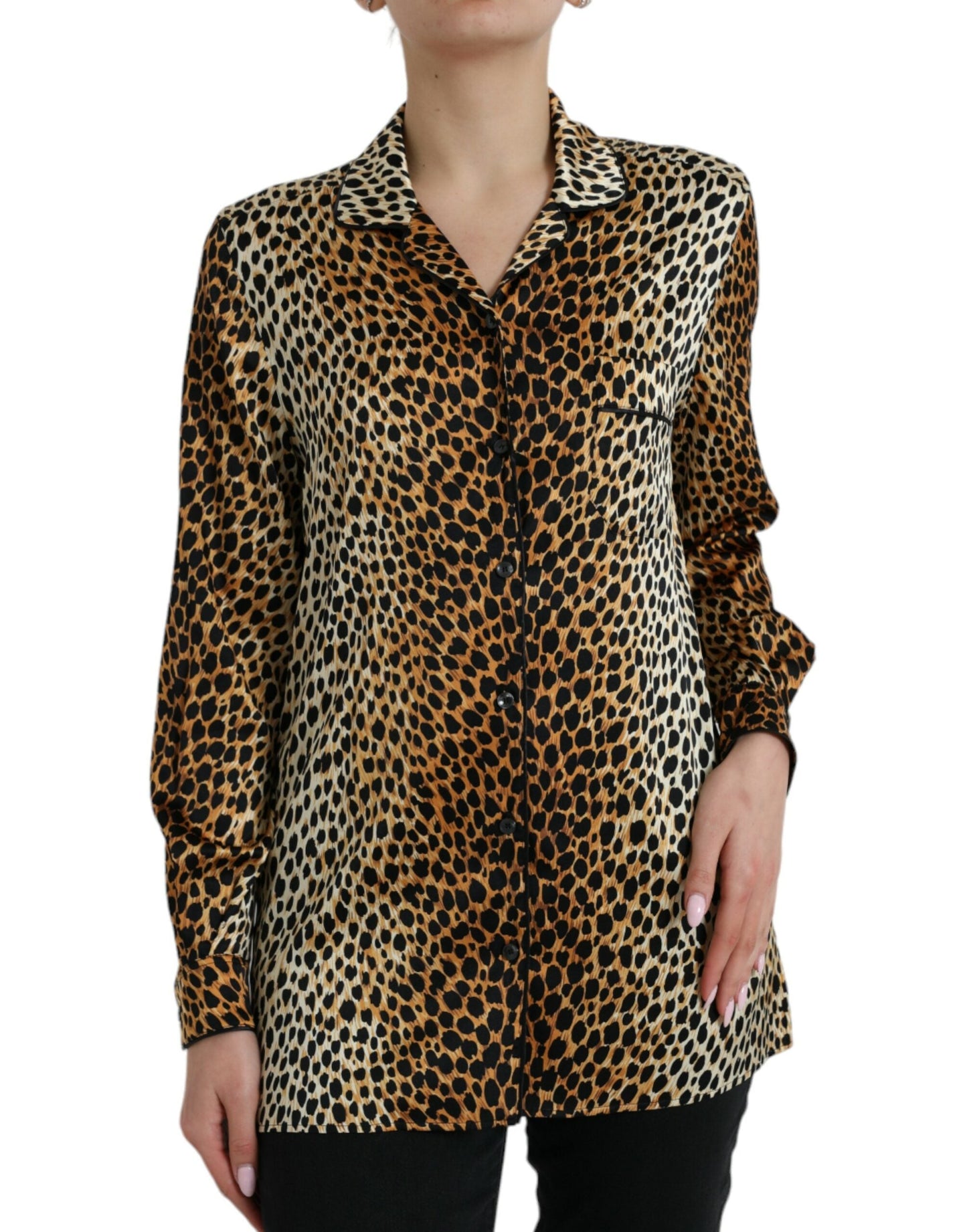 Dolce & Gabbana Brown Leopard Print Long Sleeves Blouse Women's Top