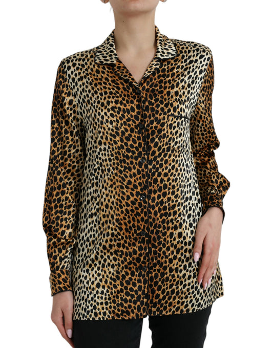 Dolce & Gabbana Brown Leopard Print Long Sleeves Blouse Women's Top