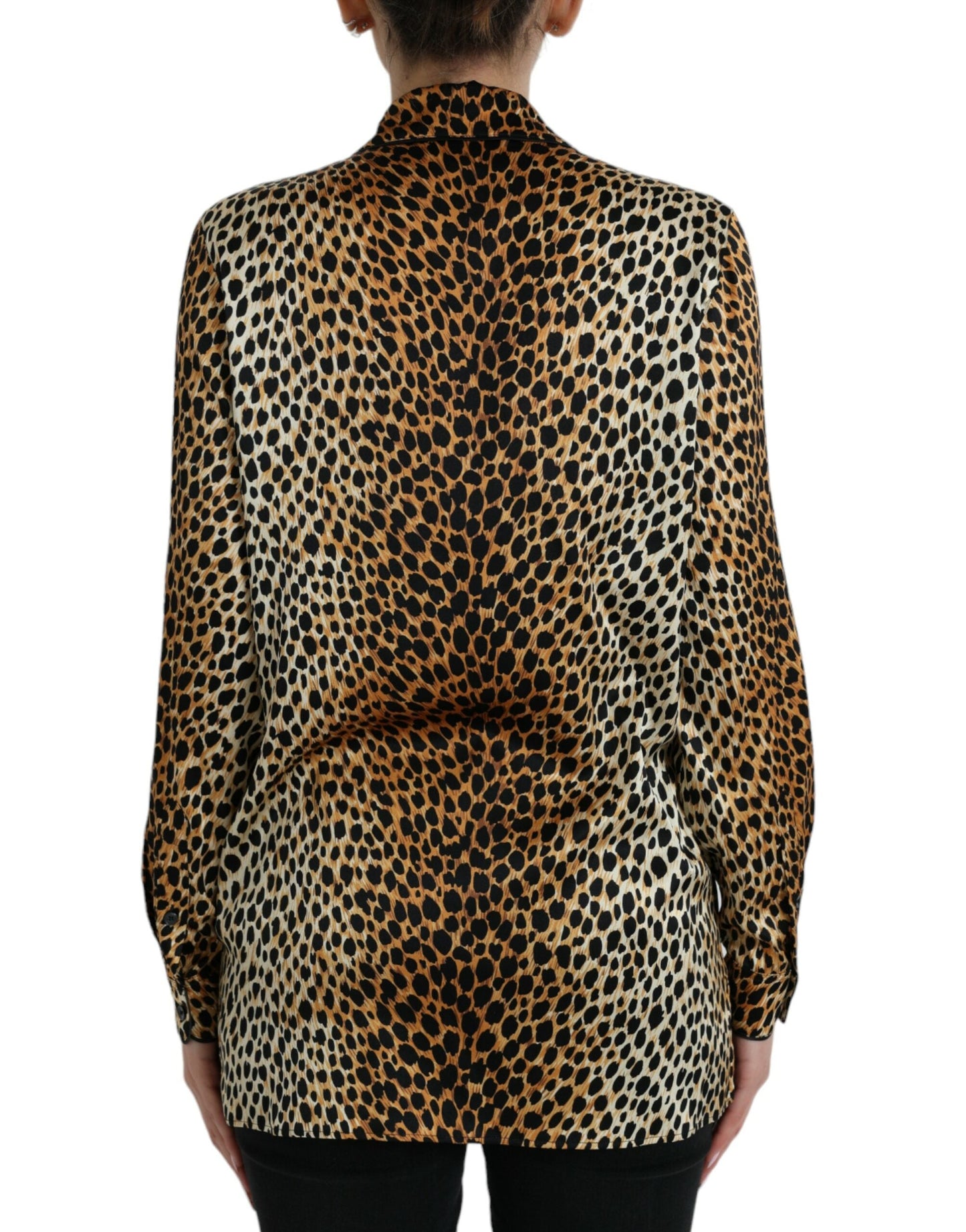 Dolce & Gabbana Brown Leopard Print Long Sleeves Blouse Women's Top