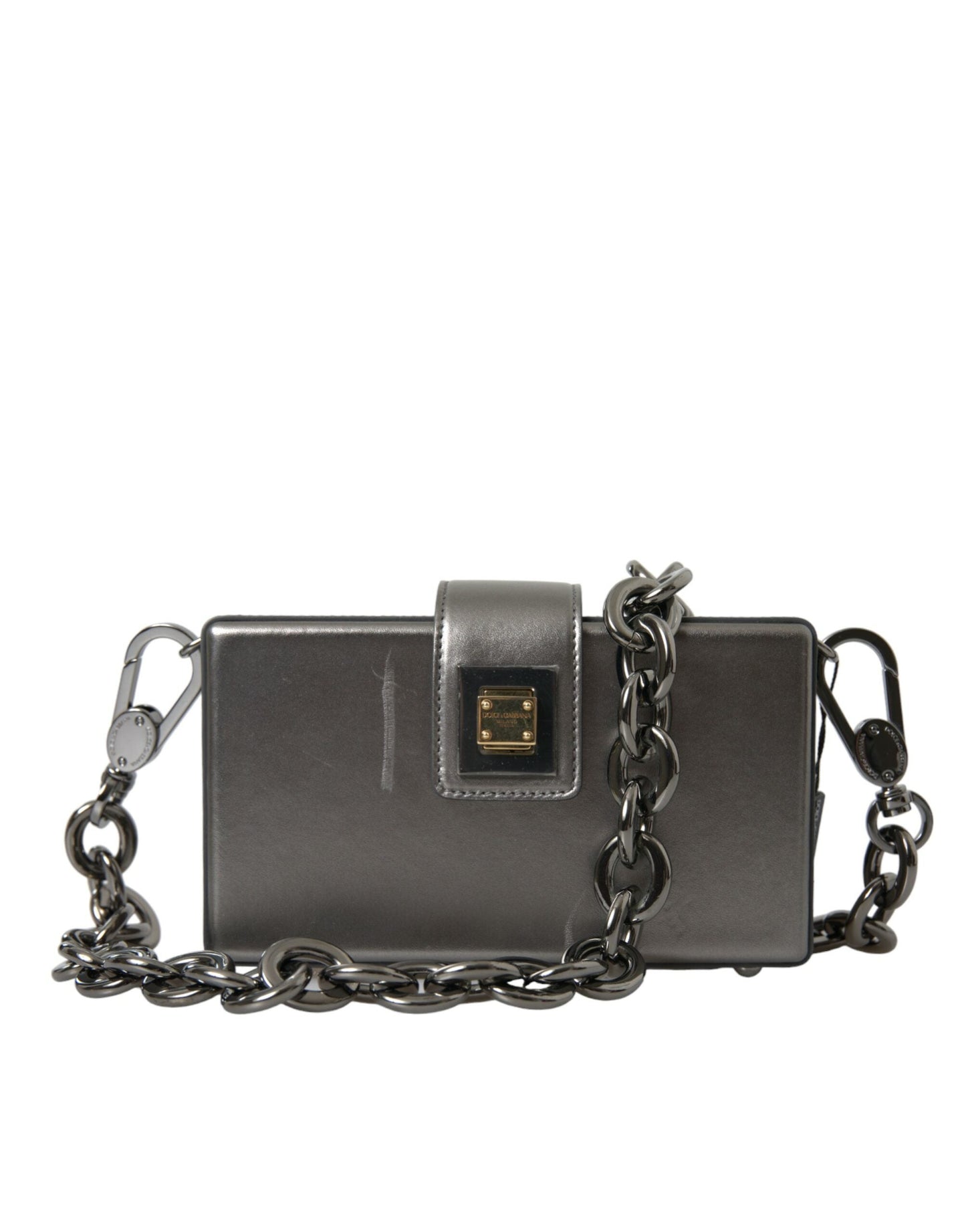 Dolce & Gabbana Metallic Gray Calfskin Leather DG BOX Shoulder Men's Bag ()