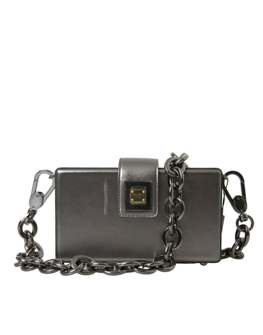 Dolce & Gabbana Metallic Gray Calfskin Leather DG BOX Shoulder Men's Bag ()