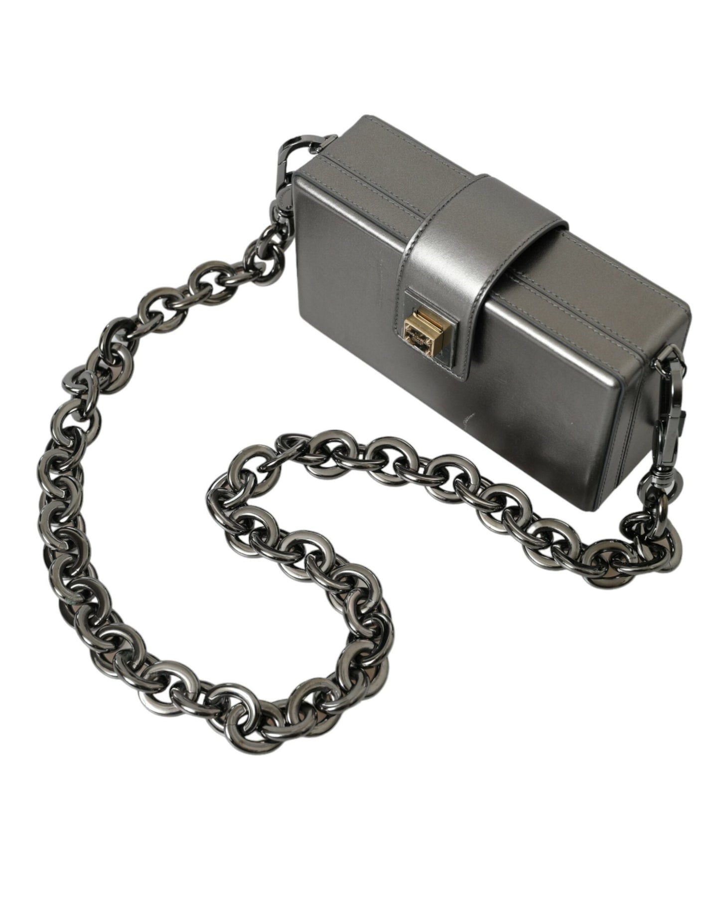 Dolce & Gabbana Metallic Gray Calfskin Leather DG BOX Shoulder Men's Bag ()