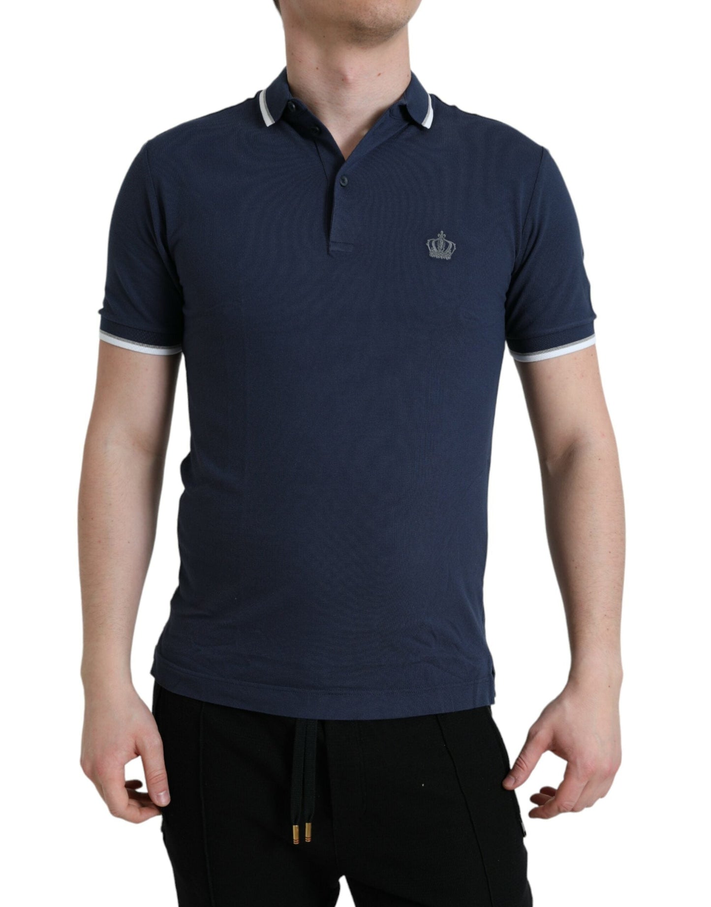 Dolce & Gabbana Blue Crown Patch Cotton Collared Men Polo Men's T-shirt