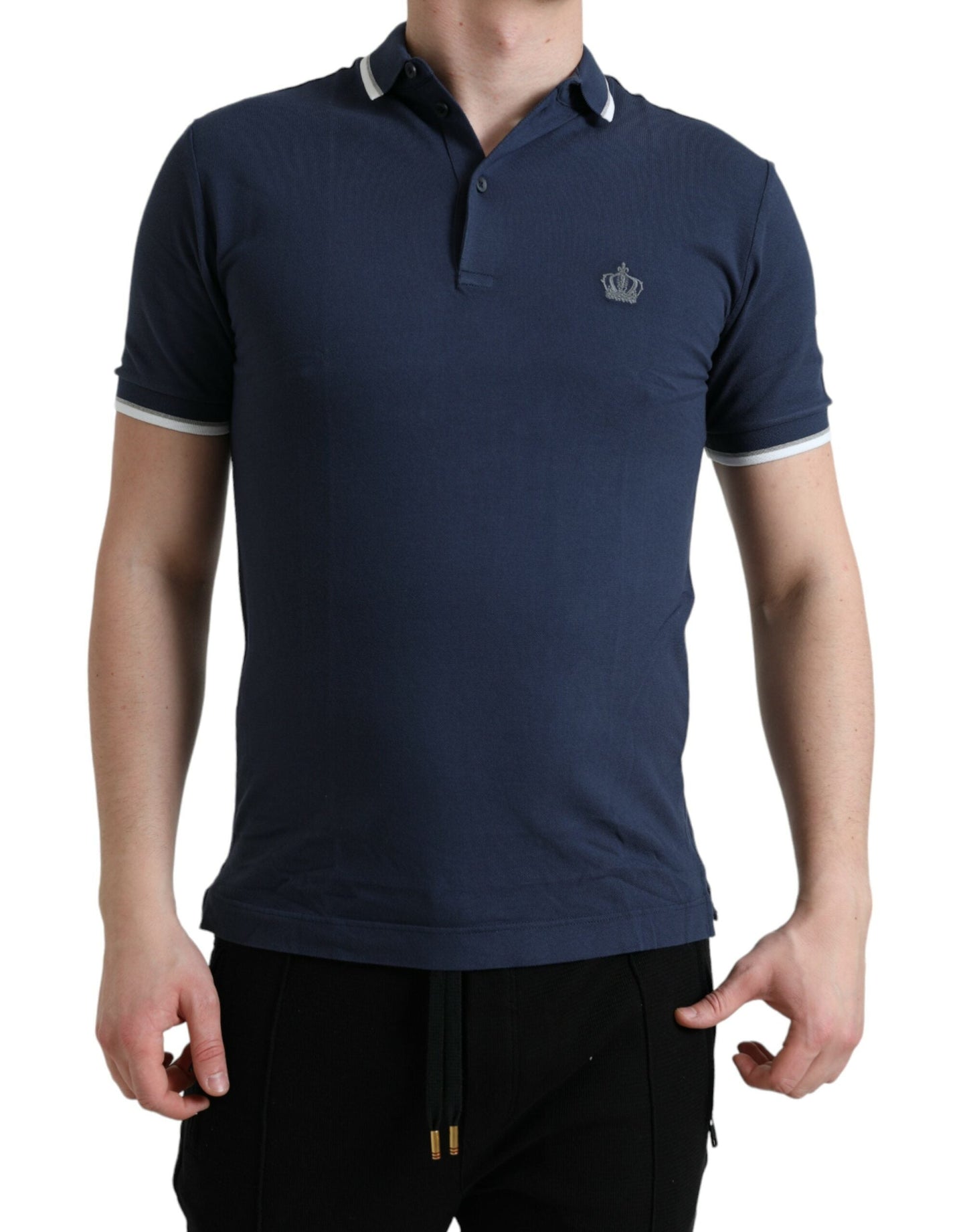 Dolce & Gabbana Blue Crown Patch Cotton Collared Men Polo Men's T-shirt