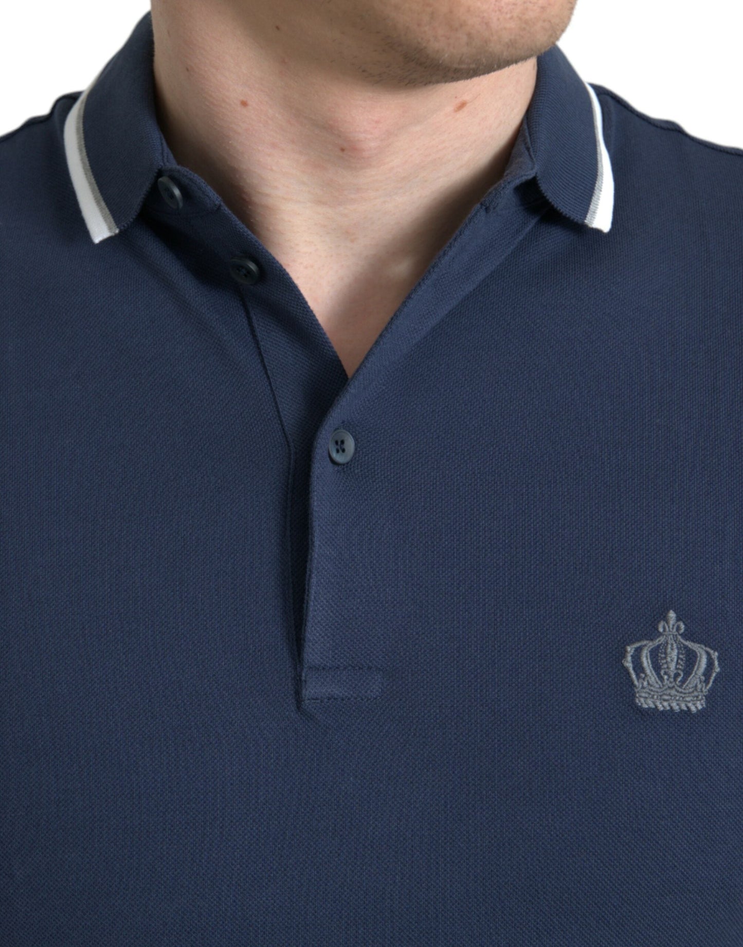 Dolce & Gabbana Blue Crown Patch Cotton Collared Men Polo Men's T-shirt