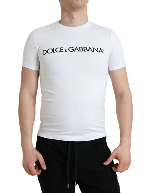 Dolce & Gabbana White Logo Print Cotton Crew Neck Men's T-shirt
