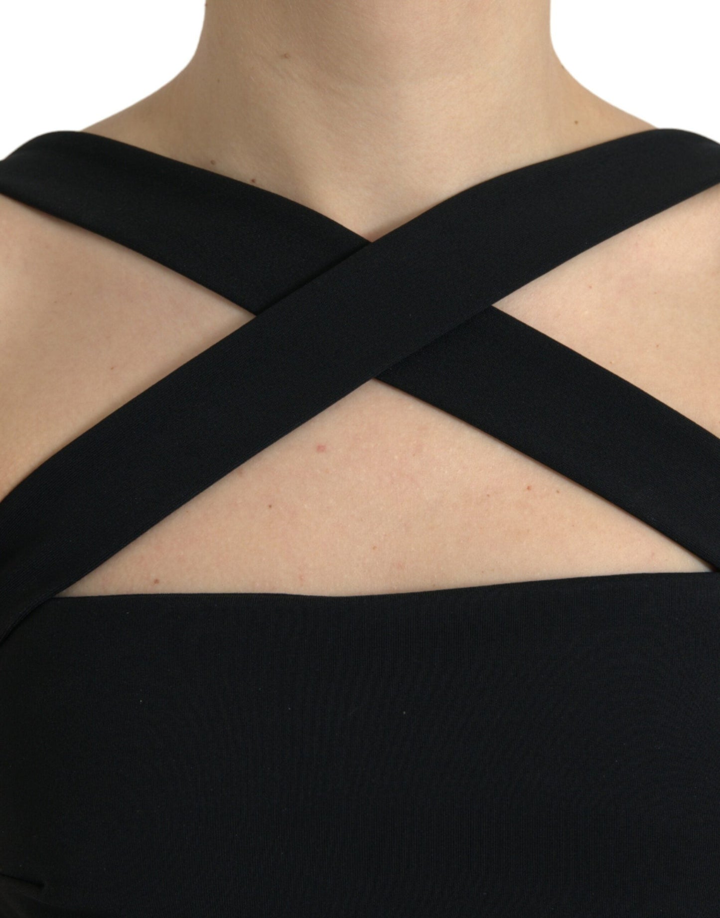 Dolce & Gabbana Black Sheath Halter Sleeveless Midi Women's Dress