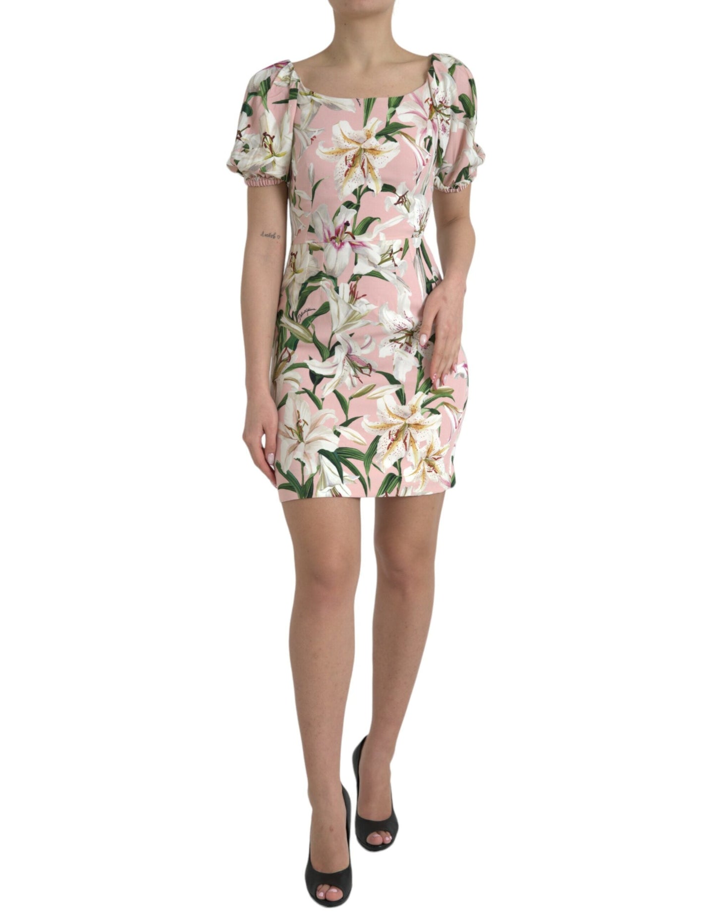 Dolce & Gabbana Pink Lily Viscose Sheath Stretch Mini Women's Dress