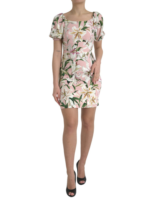 Dolce & Gabbana Pink Lily Viscose Sheath Stretch Mini Women's Dress