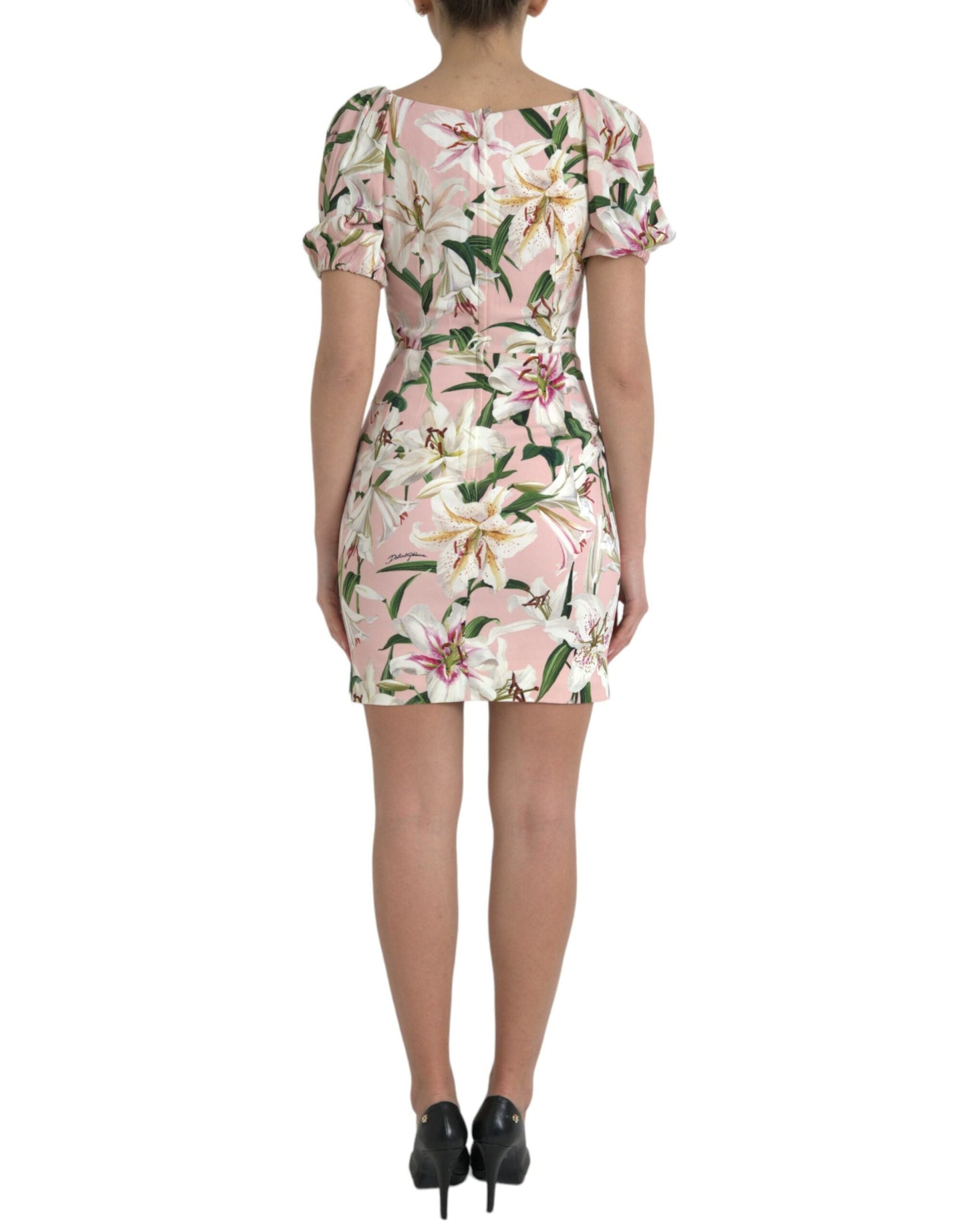 Dolce & Gabbana Pink Lily Viscose Sheath Stretch Mini Women's Dress