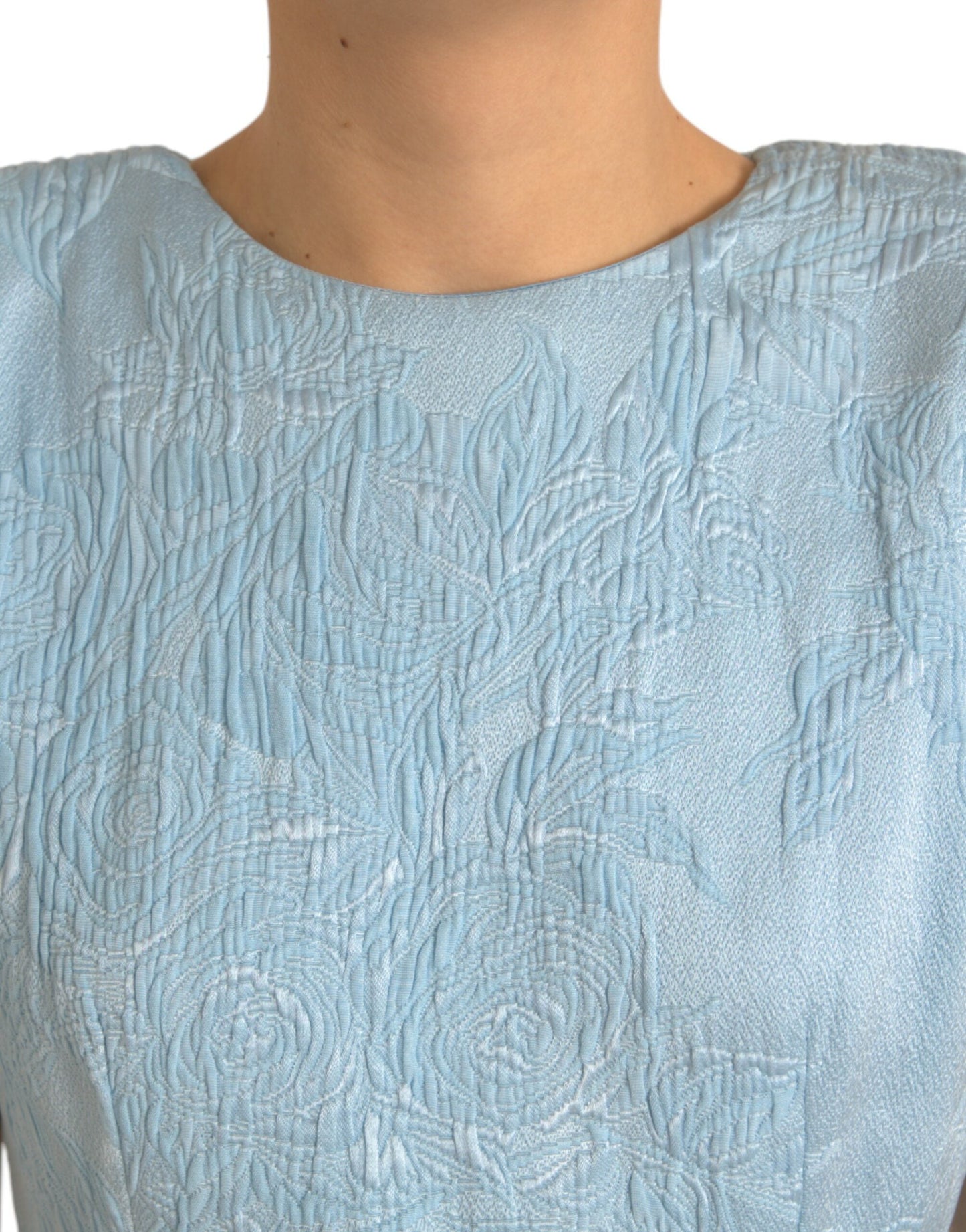 Dolce & Gabbana Light Blue Floral Jacquard Puff Sleeve Mini Women's Dress