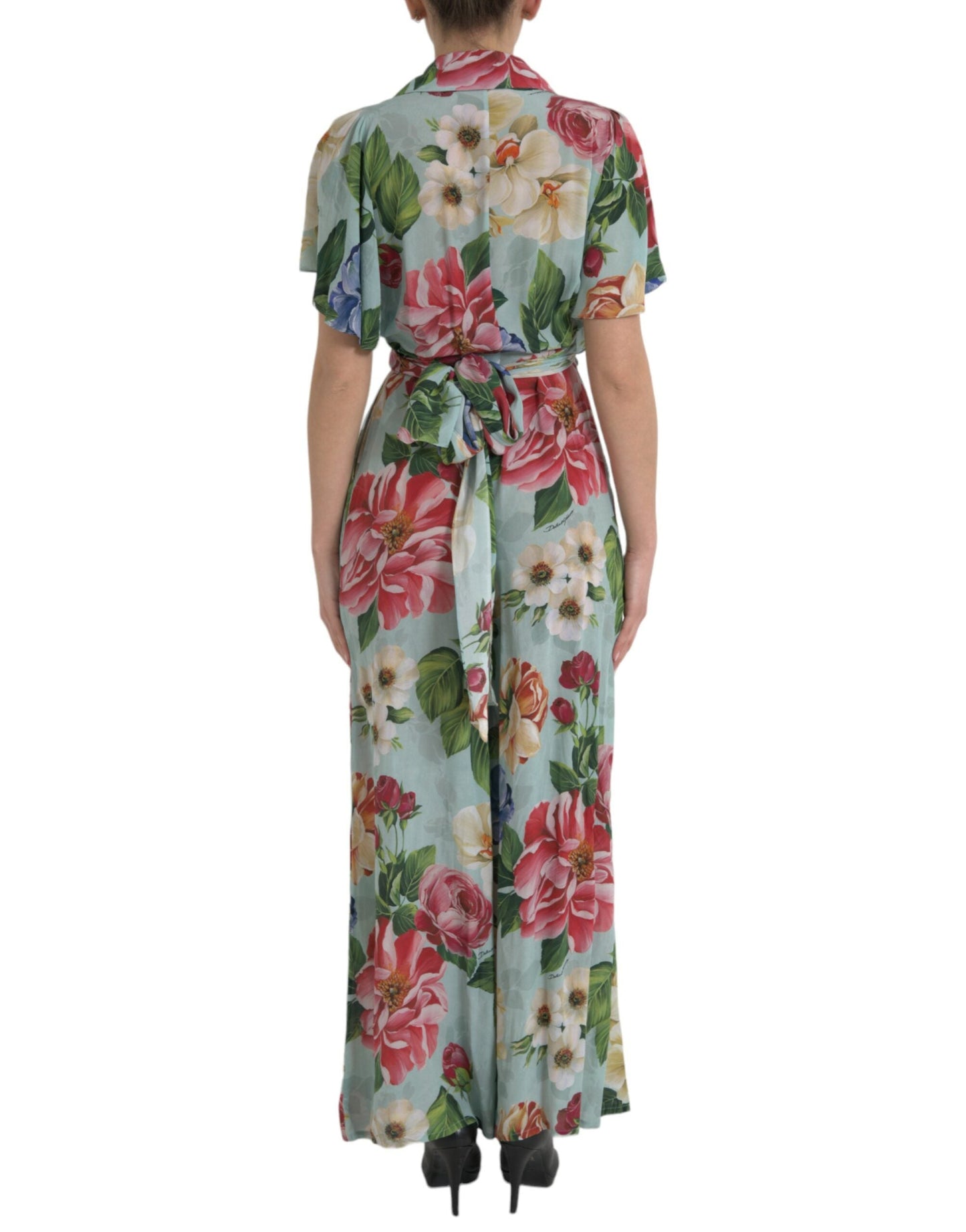 Dolce & Gabbana Blue Floral Wide Leg Wrap Jumpsuit Women's Dress