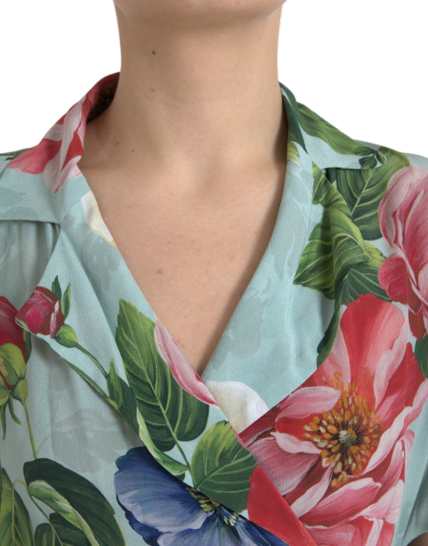 Dolce & Gabbana Blue Floral Wide Leg Wrap Jumpsuit Women's Dress